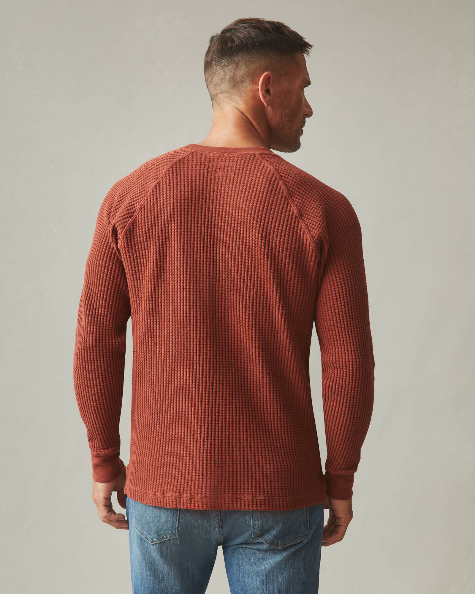Men's Waffle Crew Long Sleeve - Smoked Paprika - Image 4