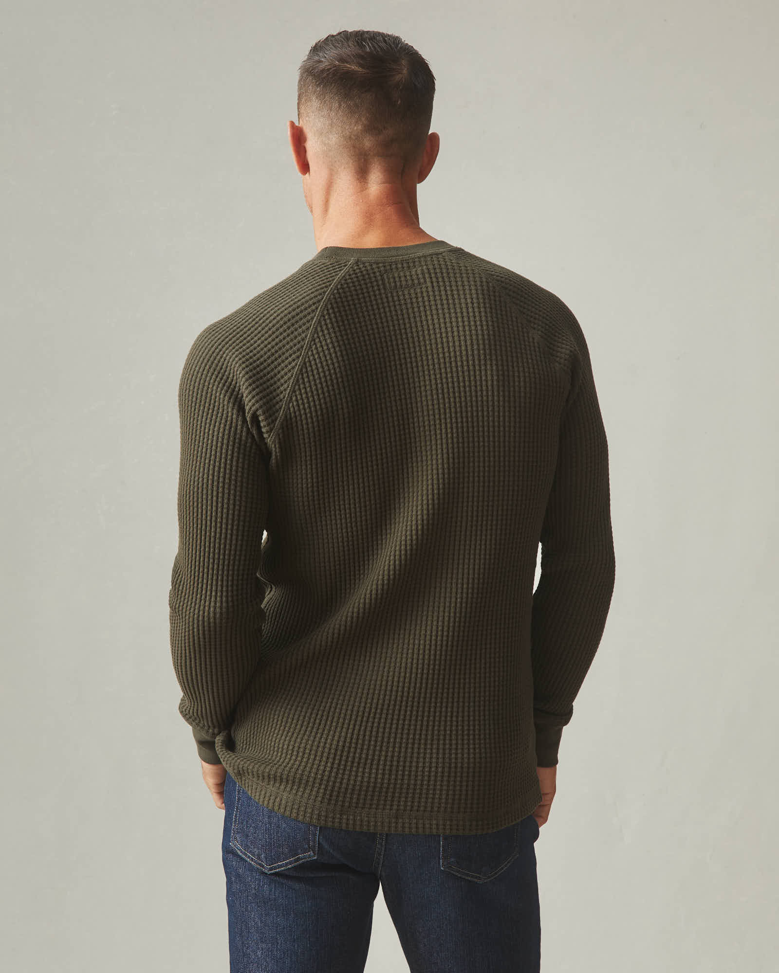 Men's Waffle Long Sleeve Crew - Deep Olive - Image 3