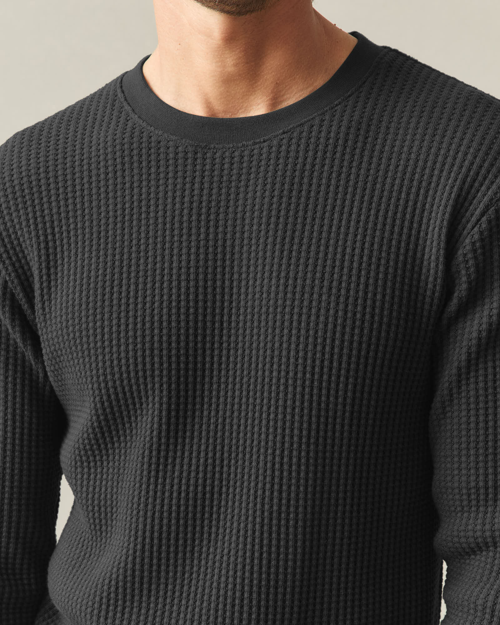 Men's Waffle Long Sleeve Crew - Black - Image 4