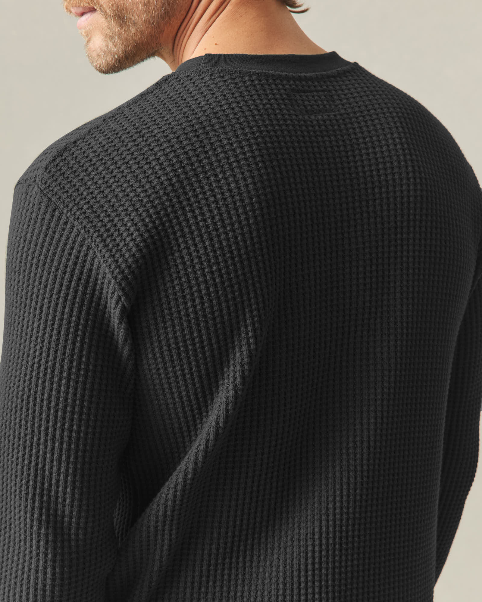 Men's Waffle Long Sleeve Crew - Black - Image 5