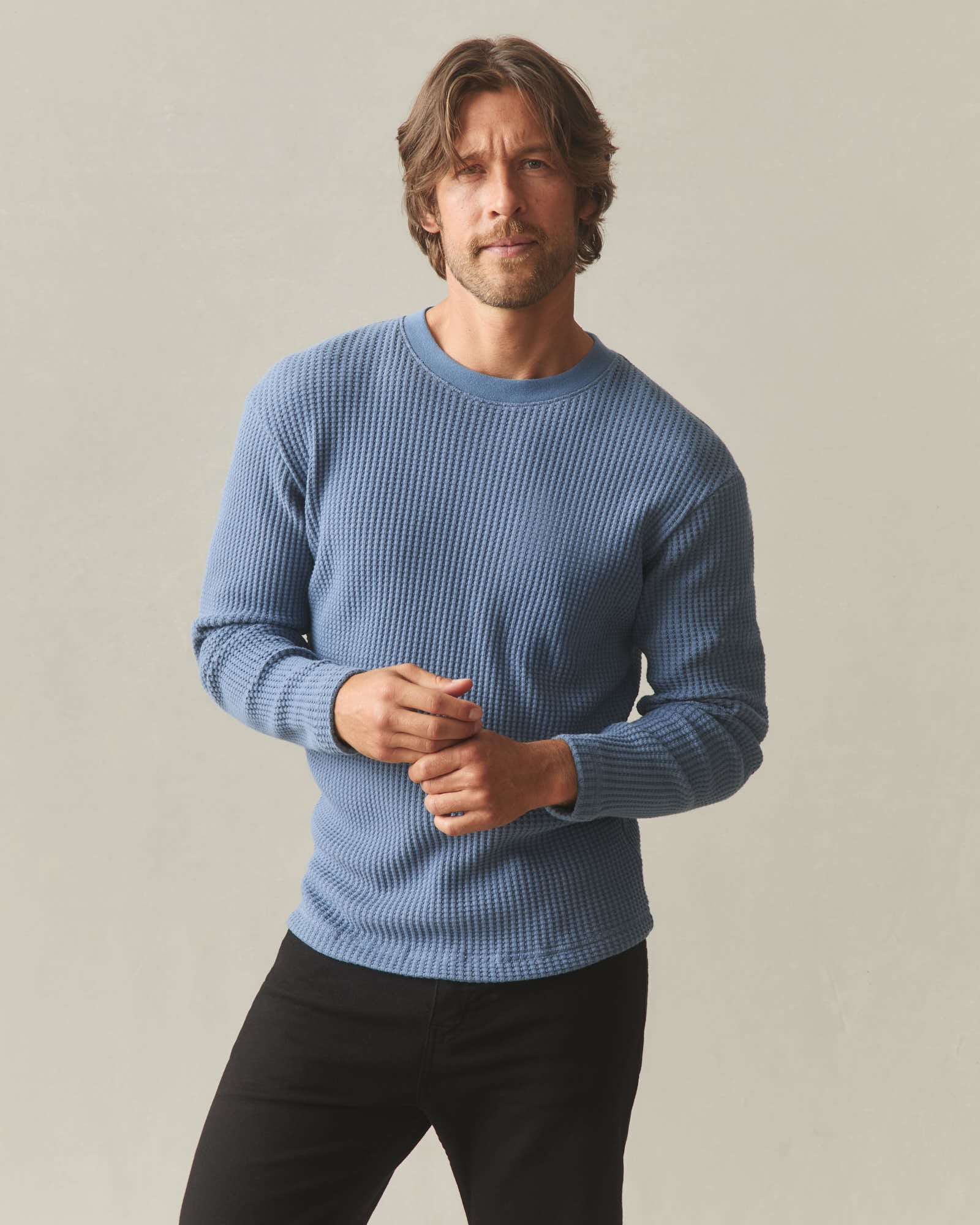 Men's Waffle Long Sleeve Crew - Bluefin - Image 3