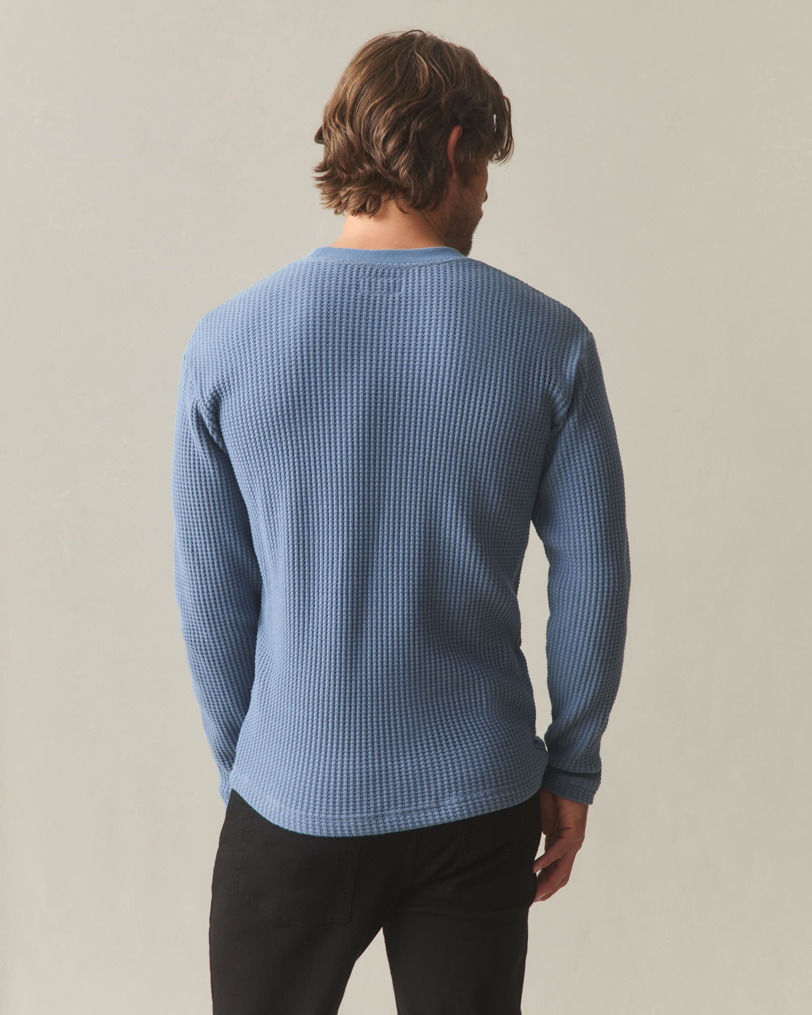 Men's Waffle Long Sleeve Crew - Bluefin - Image 4