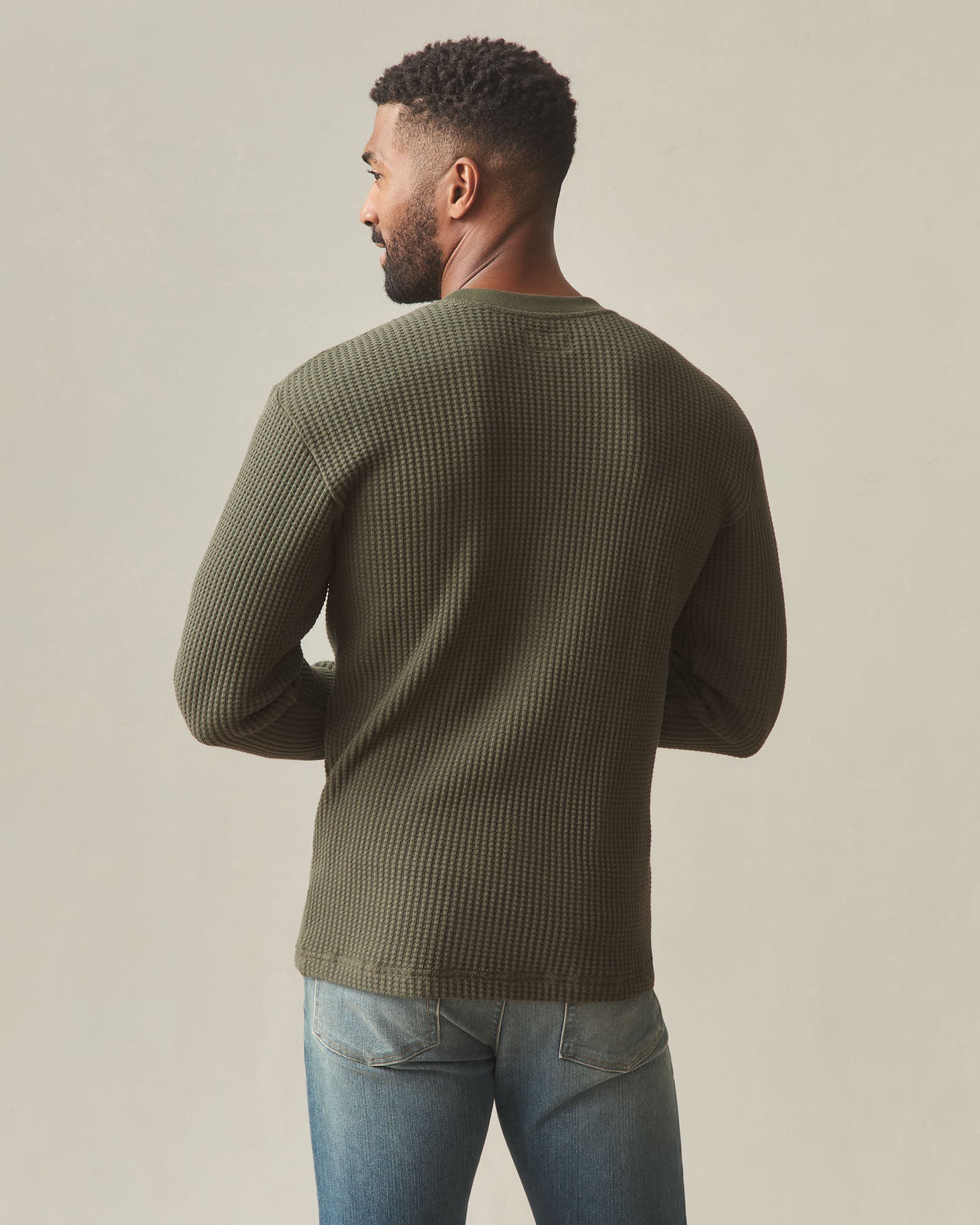 Men's Waffle Long Sleeve Crew - Loden - Image 2