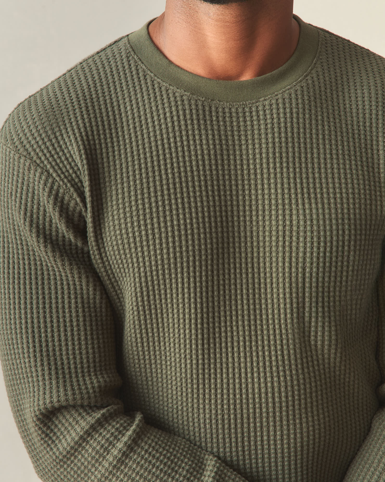 Men's Waffle Long Sleeve Crew - Loden - Image 3