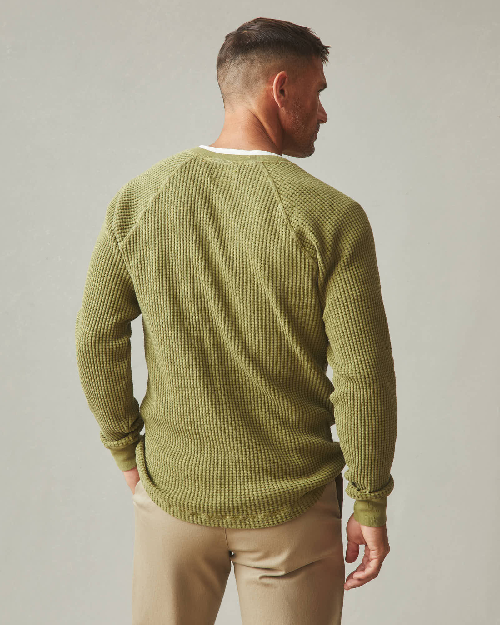 Men's Waffle Long Sleeve Henley - Capulet Olive - Image 4
