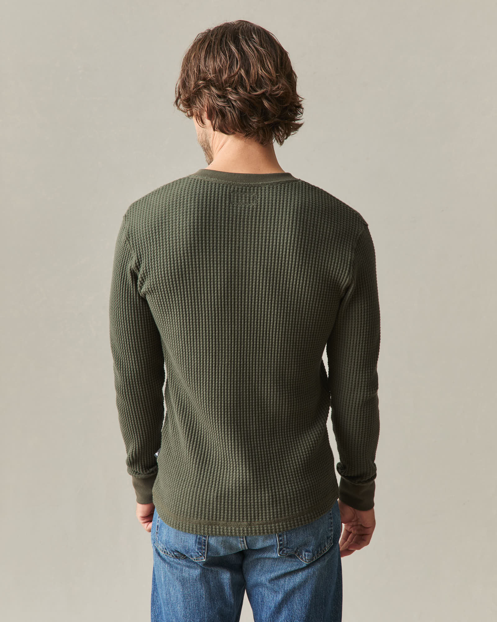 Men's Waffle Long Sleeve Henley - Loden - Image 3