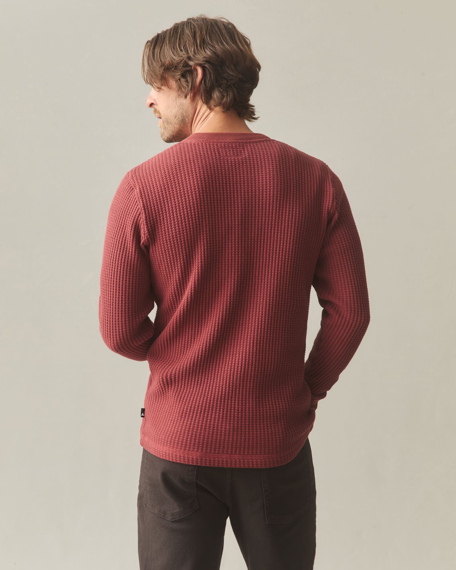Men's Waffle Long Sleeve Henley - Spiced Apple - Image 2