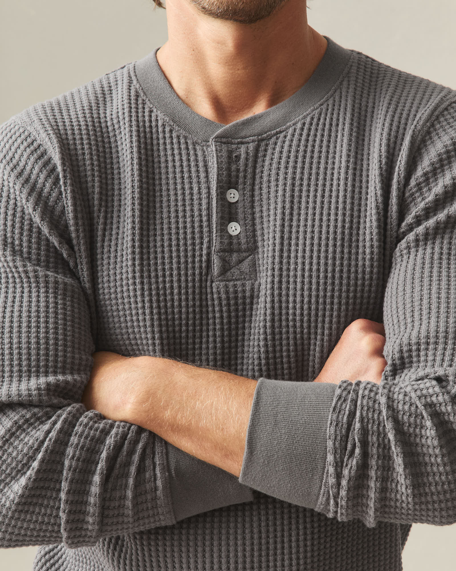 Men's Waffle Long Sleeve Henley - Thunderstorm - Image 5