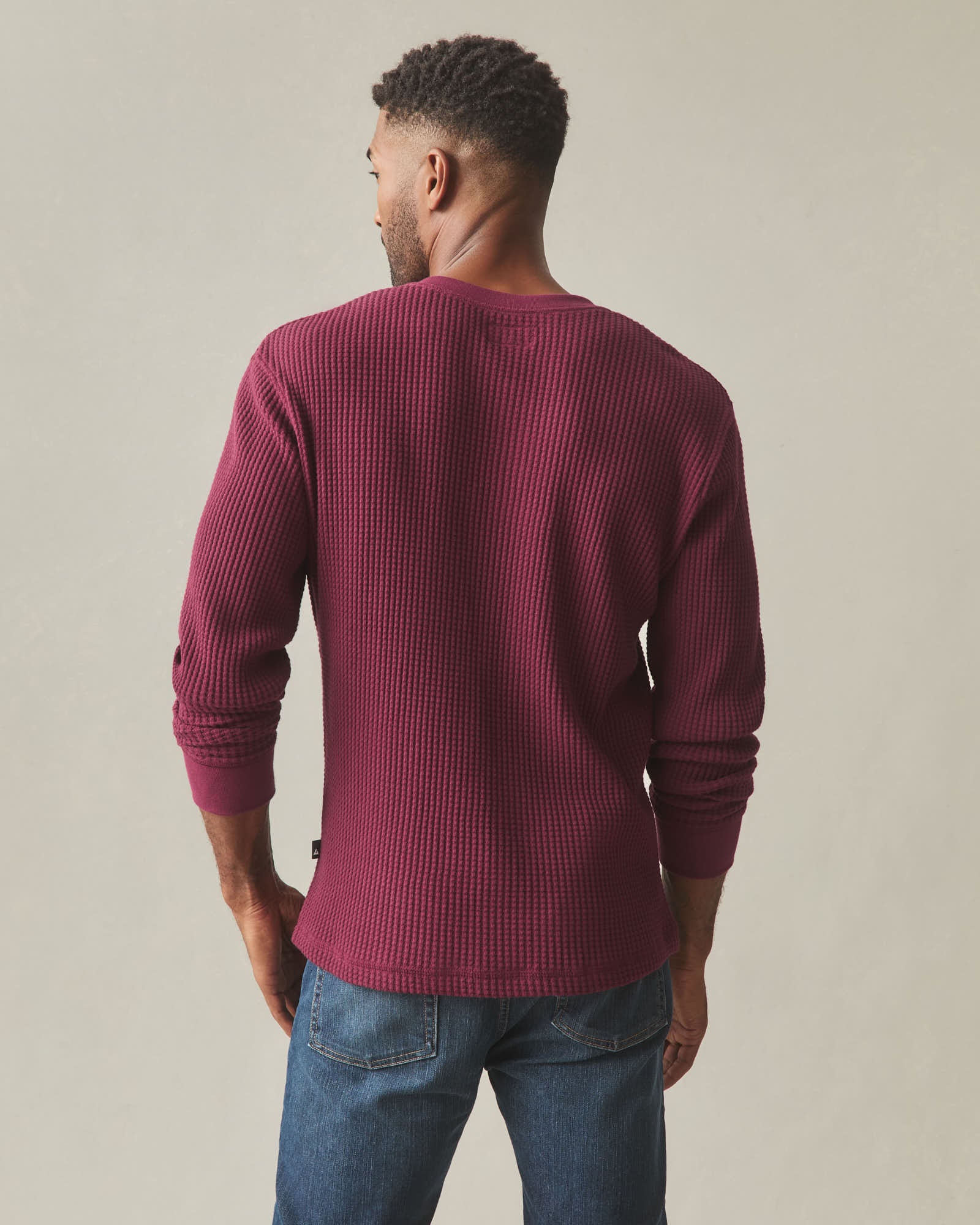 Men's Waffle Long Sleeve Henley - Zinfandel - Image 4