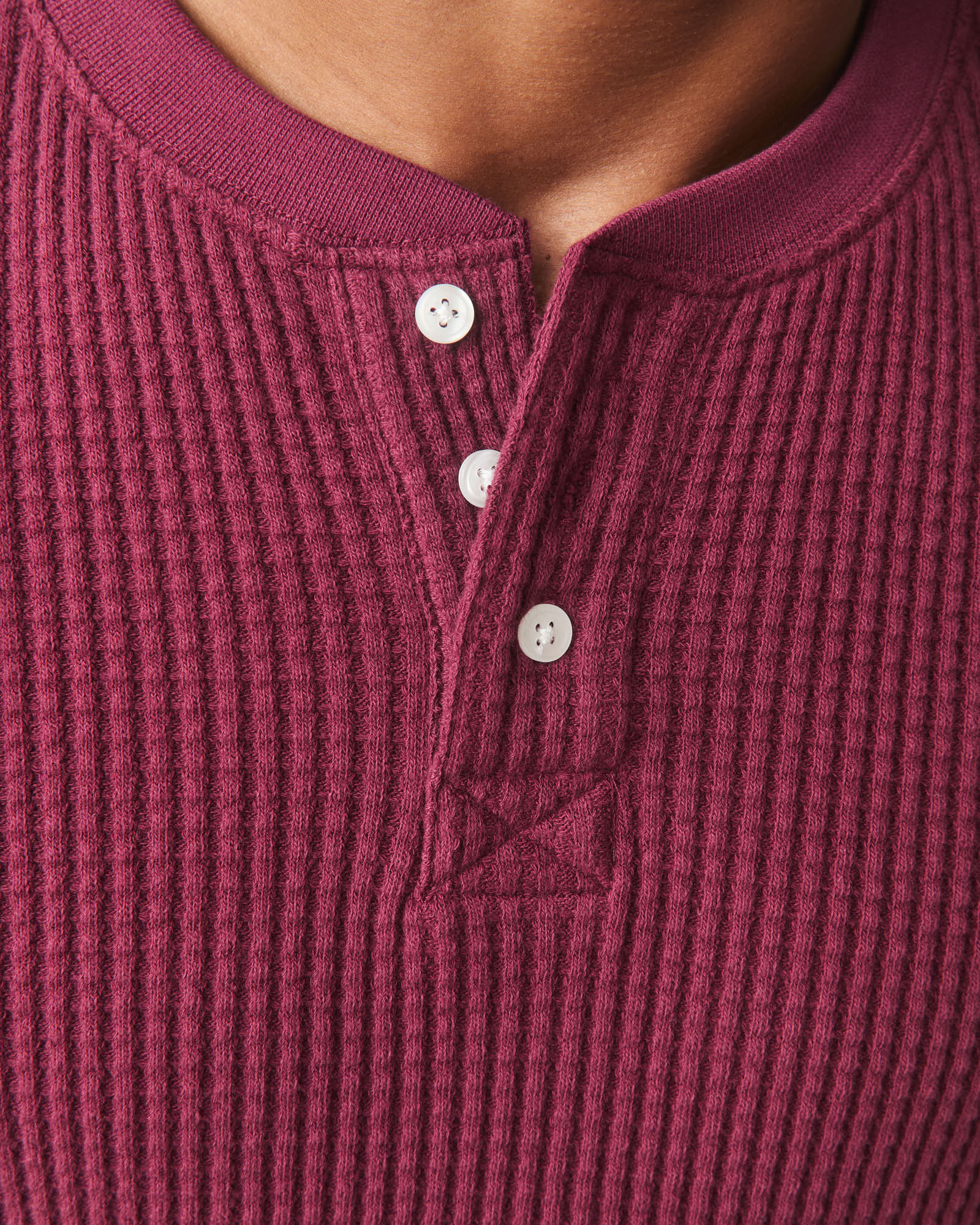 Men's Waffle Long Sleeve Henley - Zinfandel - Image 5