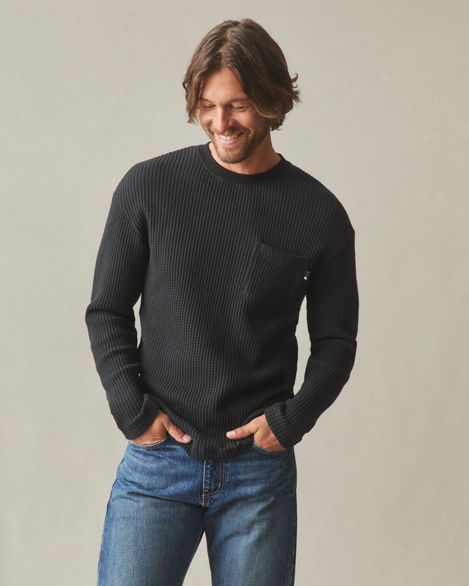Men's Waffle Pocket Long Sleeve - Black - Image 2