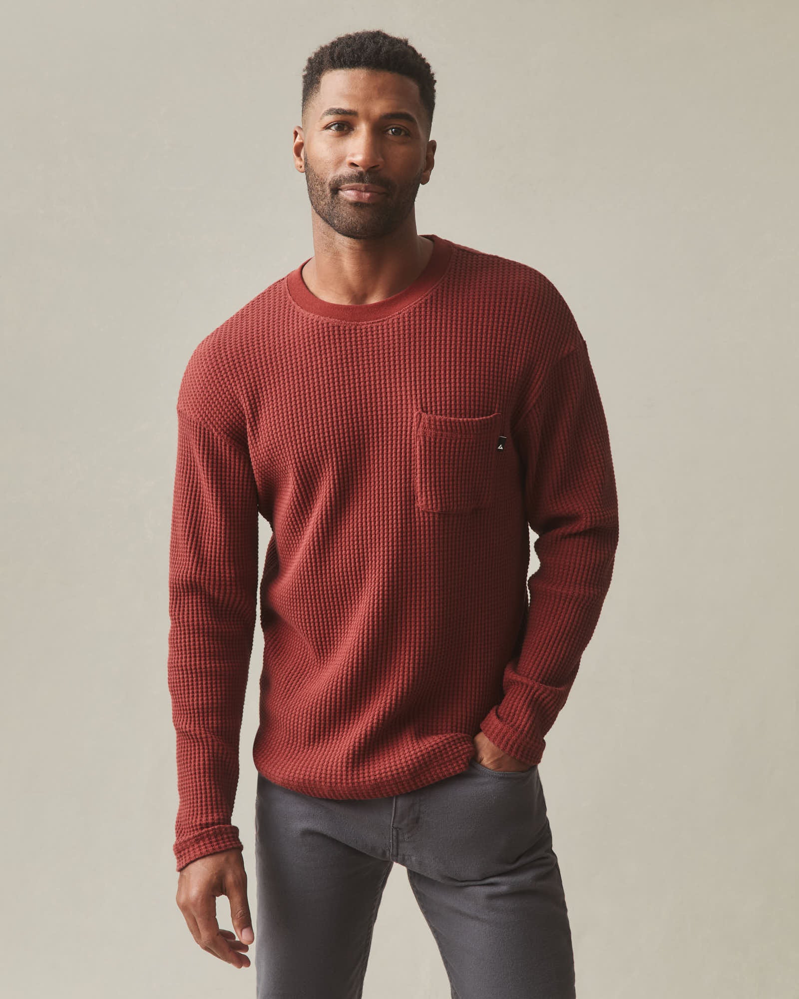 Men's Waffle Pocket Long Sleeve - Russet Brown - Image 2