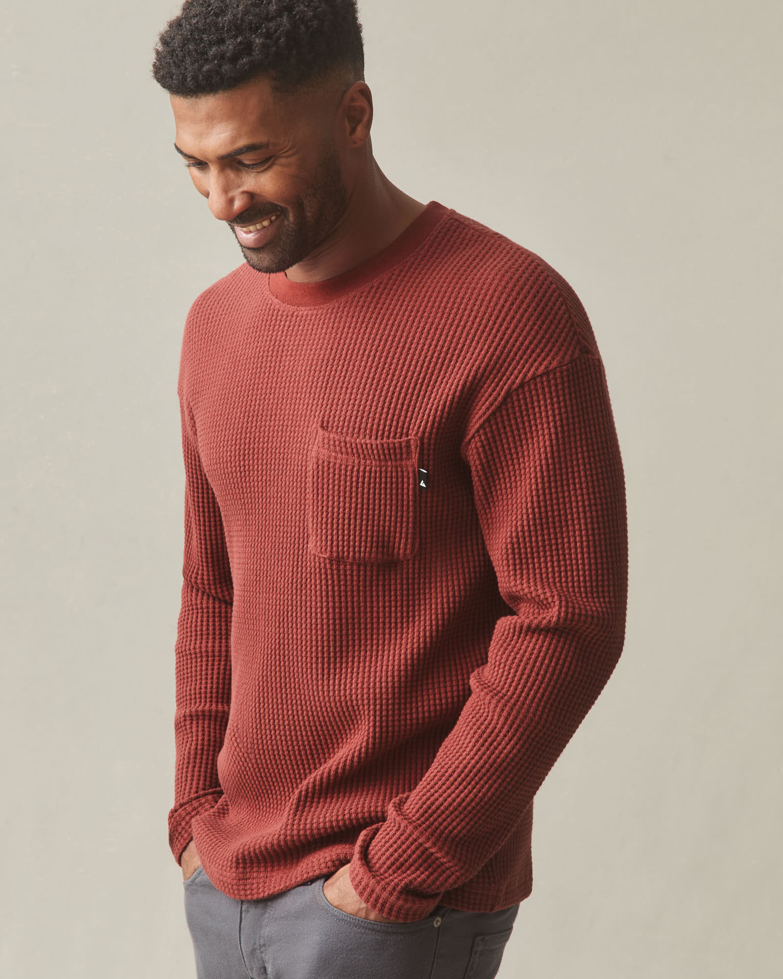 Men's Waffle Pocket Long Sleeve - Russet Brown - Image 3