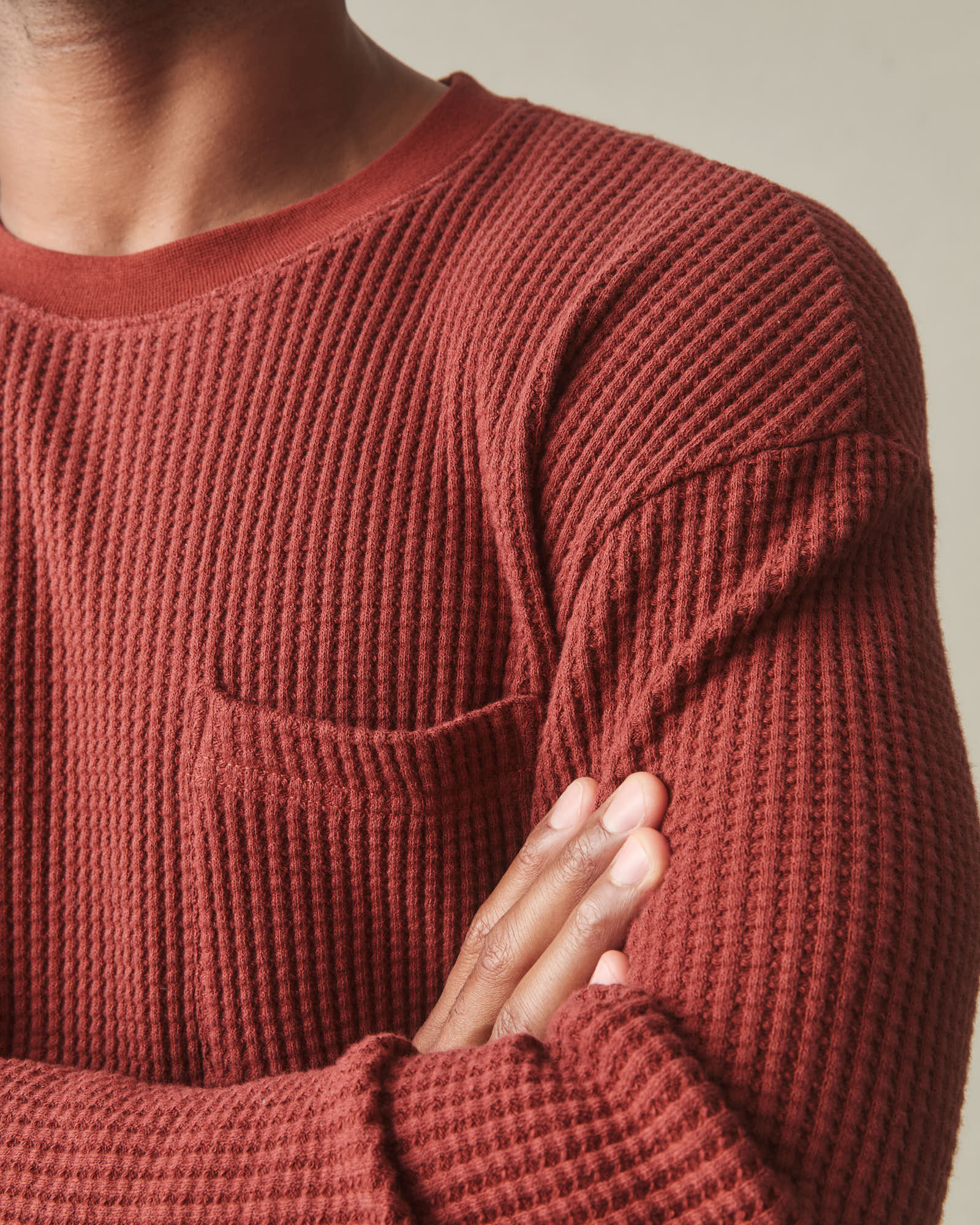 Men's Waffle Pocket Long Sleeve - Russet Brown - Image 5