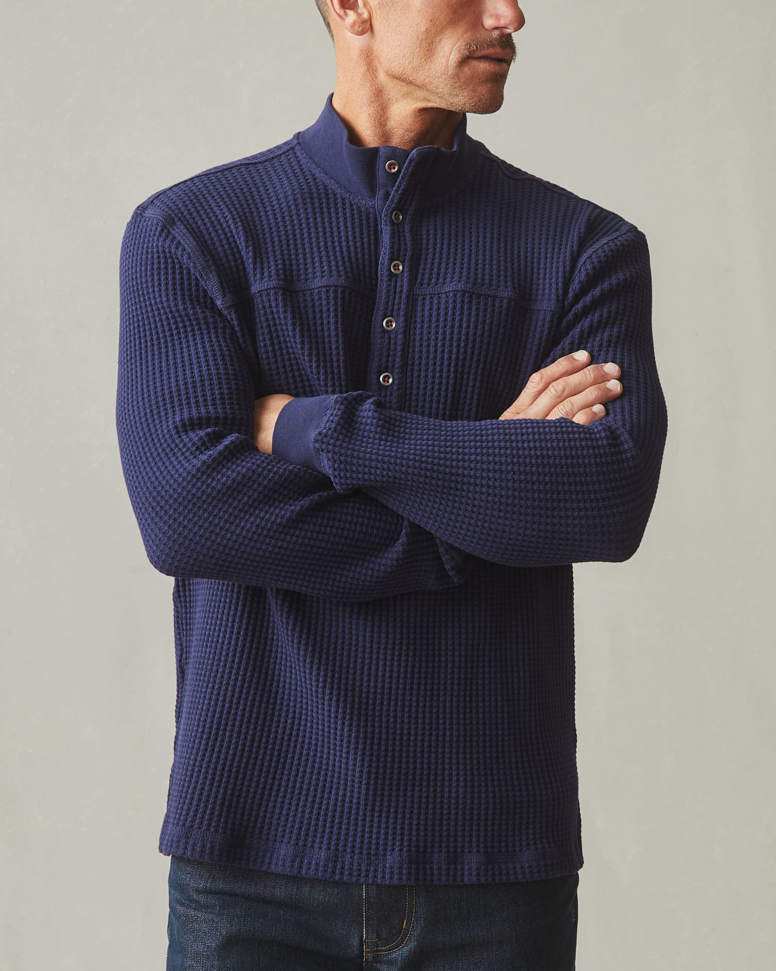 Men's Waffle Yoke Henley Tee - Blue Shadow - Image 3