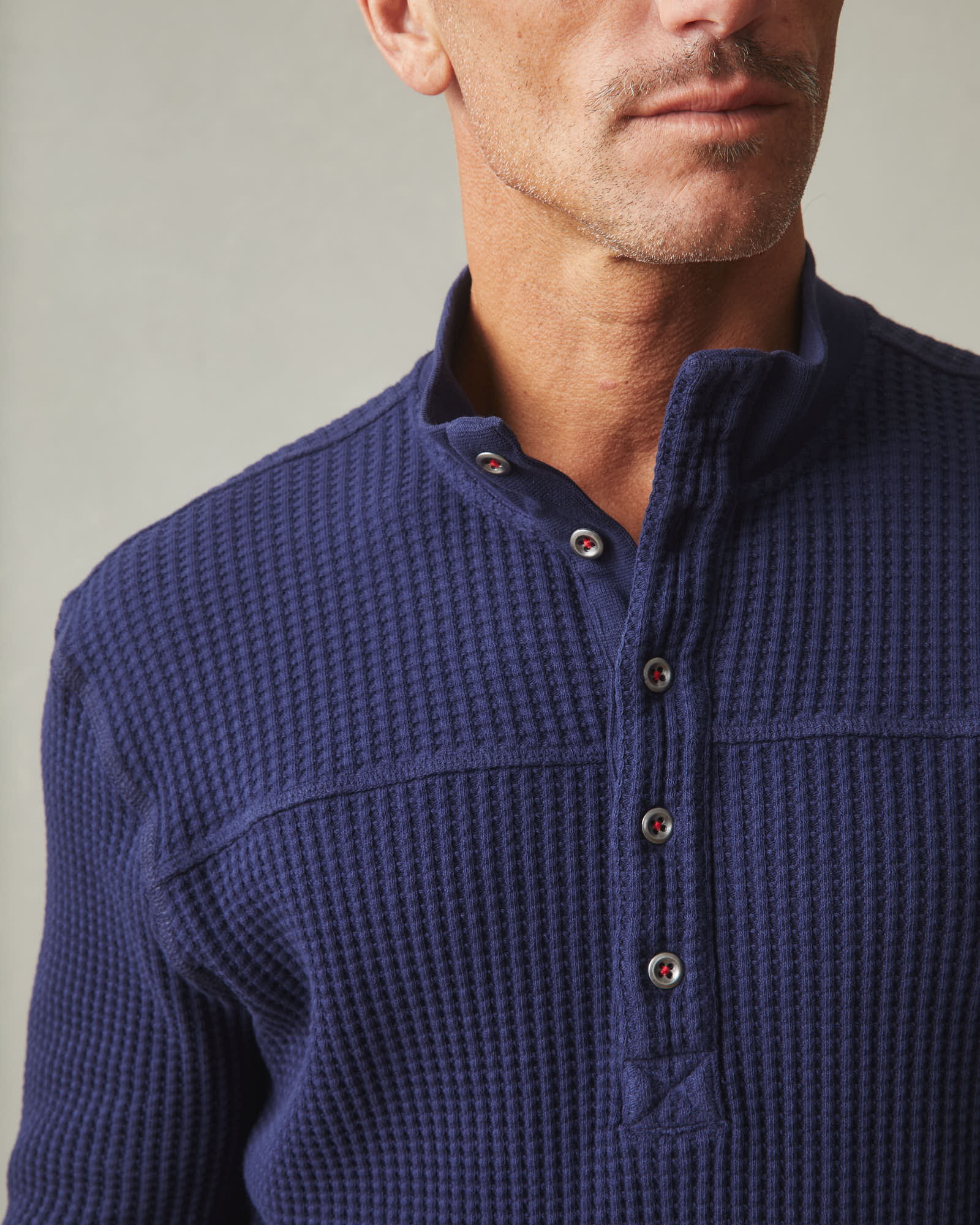 Men's Waffle Yoke Henley Tee - Blue Shadow - Image 4