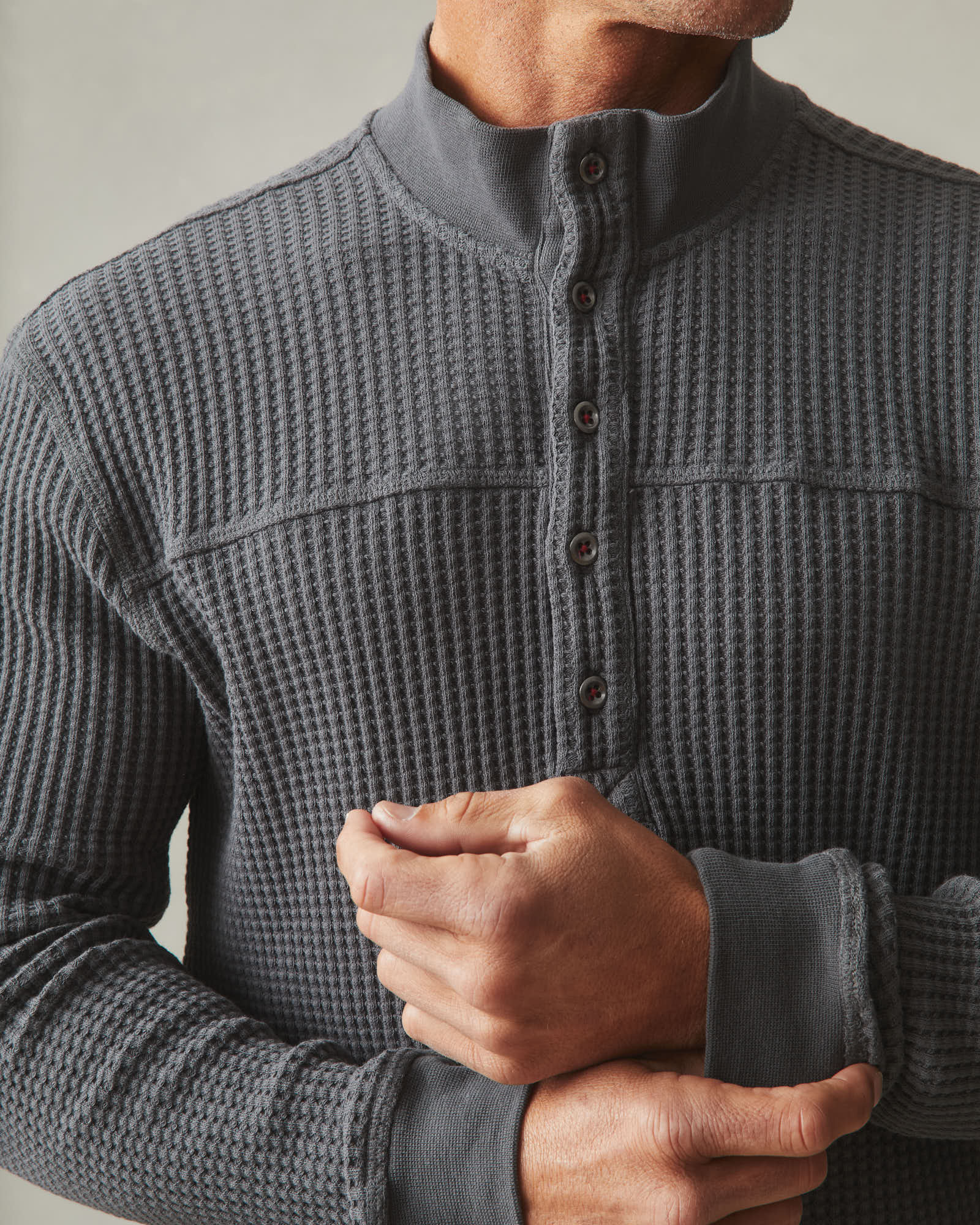 Men's Waffle Yoke Henley Tee - Dark Charcoal - Image 3