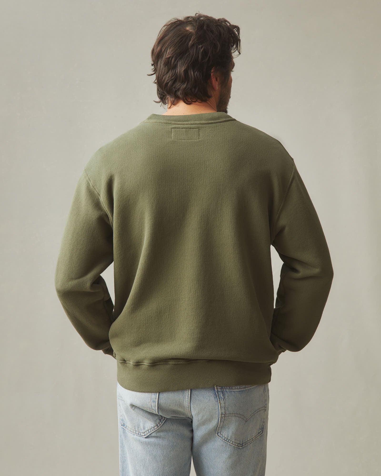 Unisex Relaxed French Terry USA Crew - Olive - Image 5