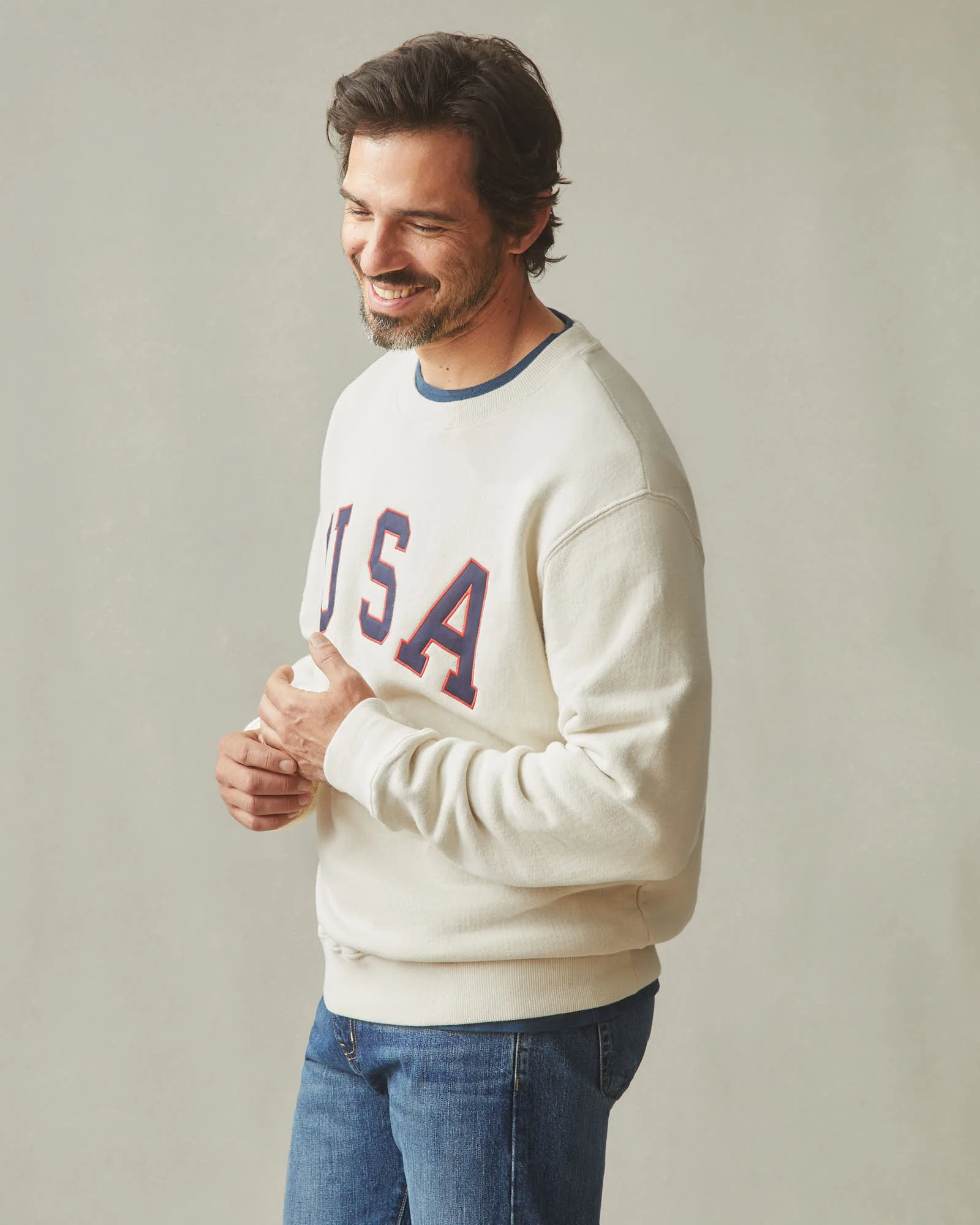 Unisex Relaxed French Terry USA Crew - Turtledove - Image 4