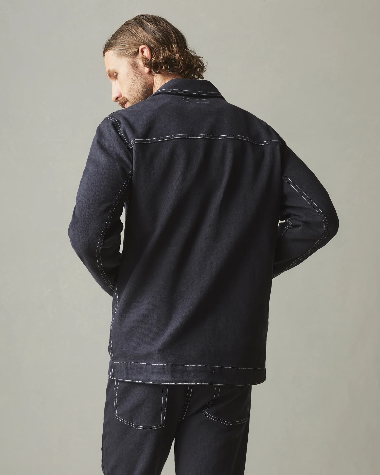 Unisex Roughneck Chore Jacket - Contrast Stitch - Dark Navy - Image 3