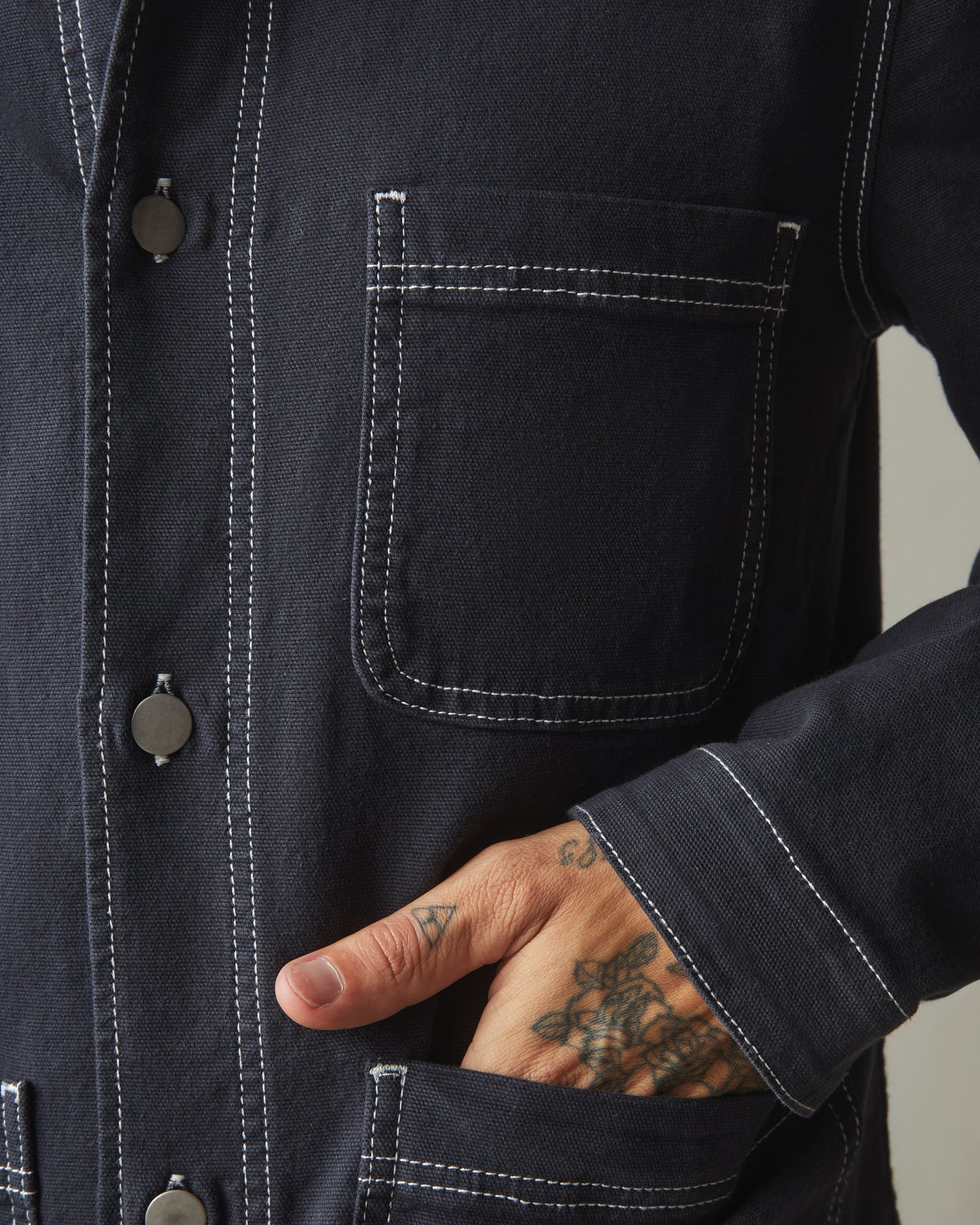 Unisex Roughneck Chore Jacket - Contrast Stitch - Dark Navy - Image 4