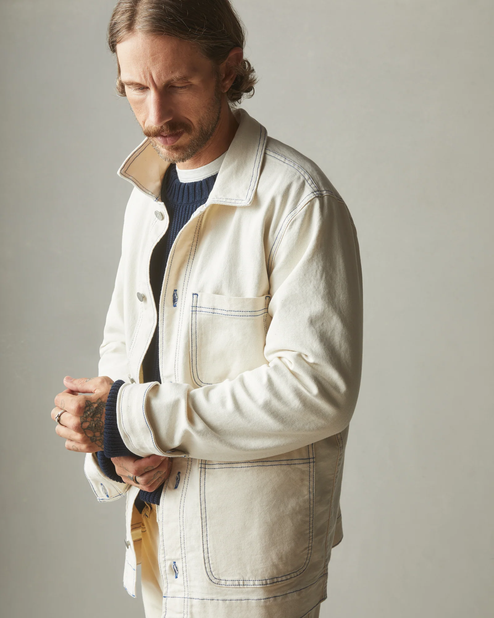 Unisex Roughneck Chore Jacket - Contrast Stitch - PFD Natural - Image 3