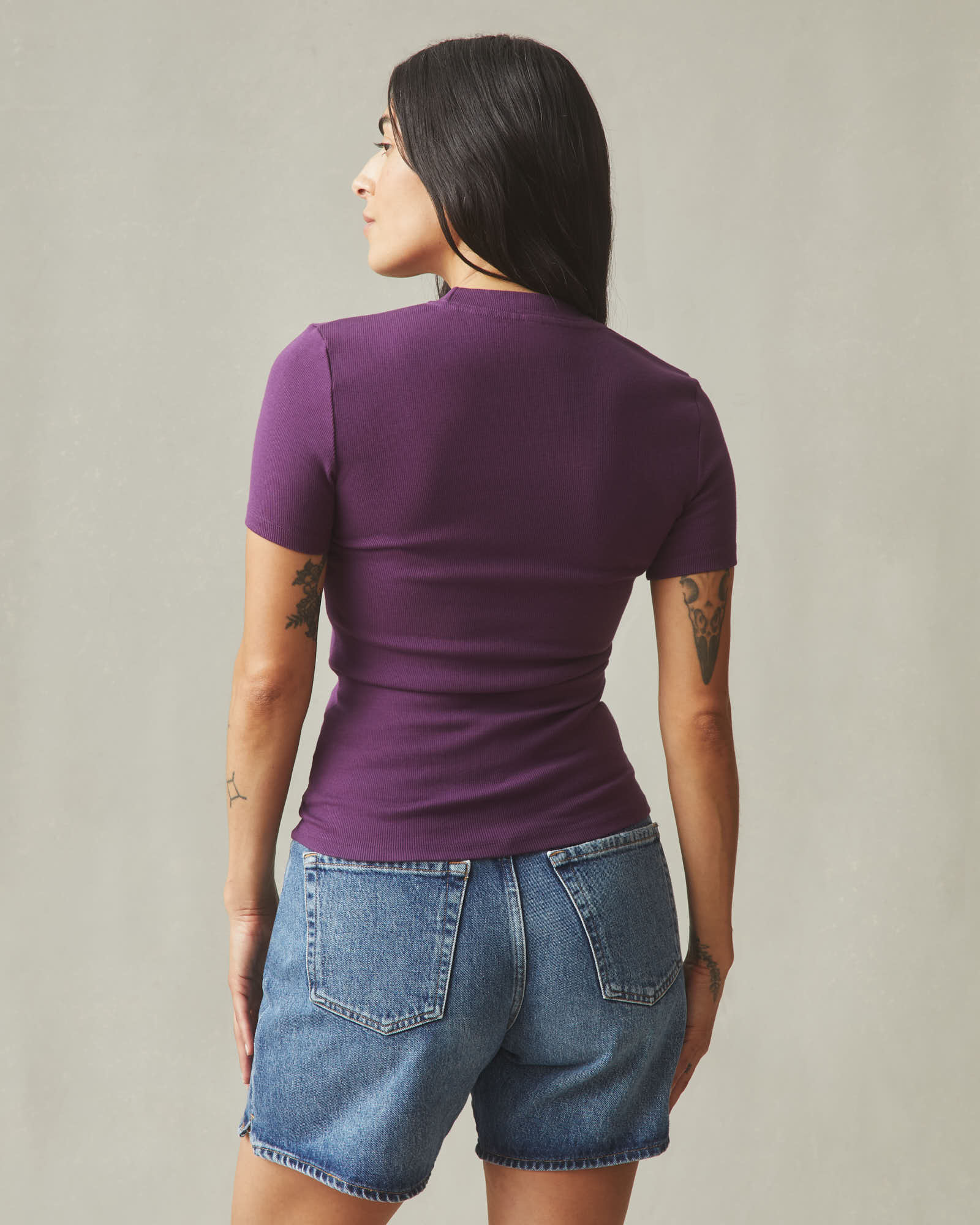 Women's Luxe Rib Crew Tee - Deep Purple - Image 3