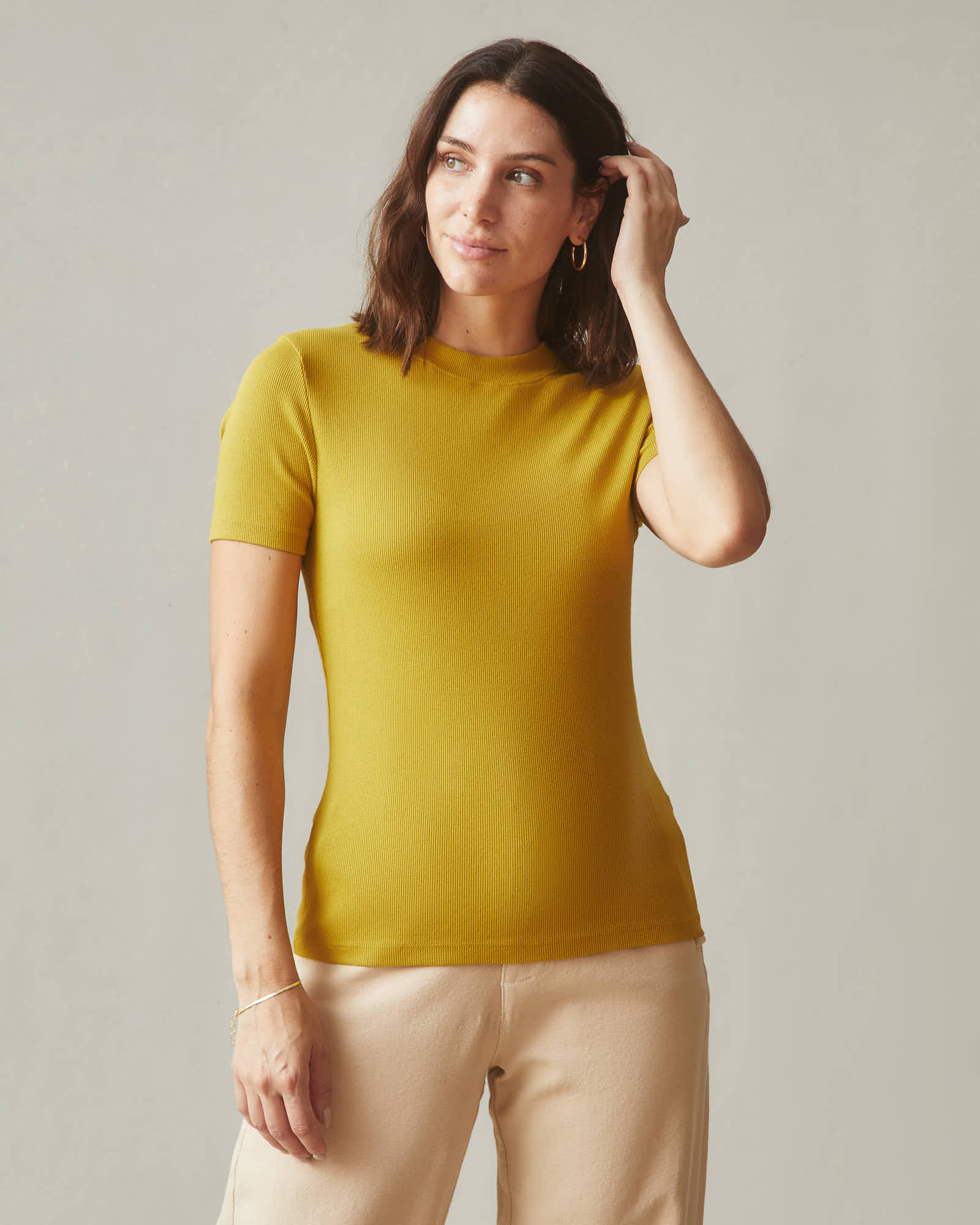 Women's Luxe Rib Crew Tee - Golden Palm - Image 2