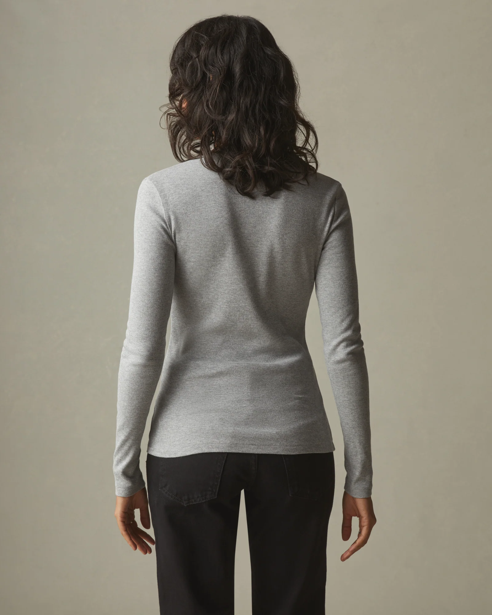 Women's Stretch Rib Crew Tee Long Sleeve - Heather Grey - Image 2