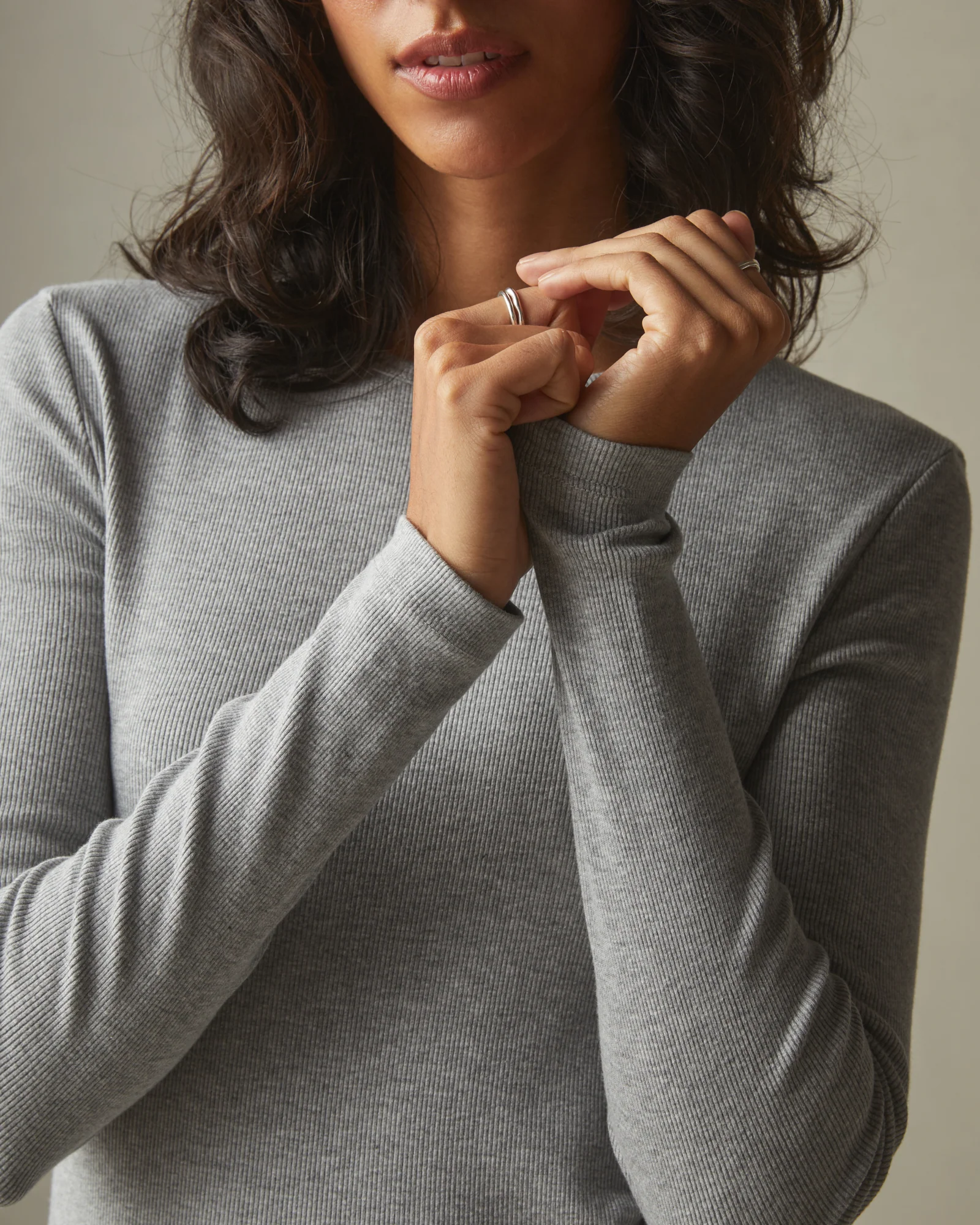 Women's Stretch Rib Crew Tee Long Sleeve - Heather Grey - Image 3