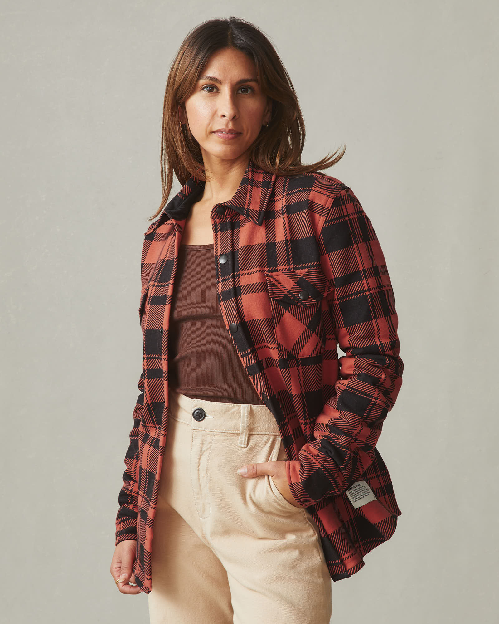 Unisex Redwood Fleece Overshirt - Habanero Plaid - Image 4