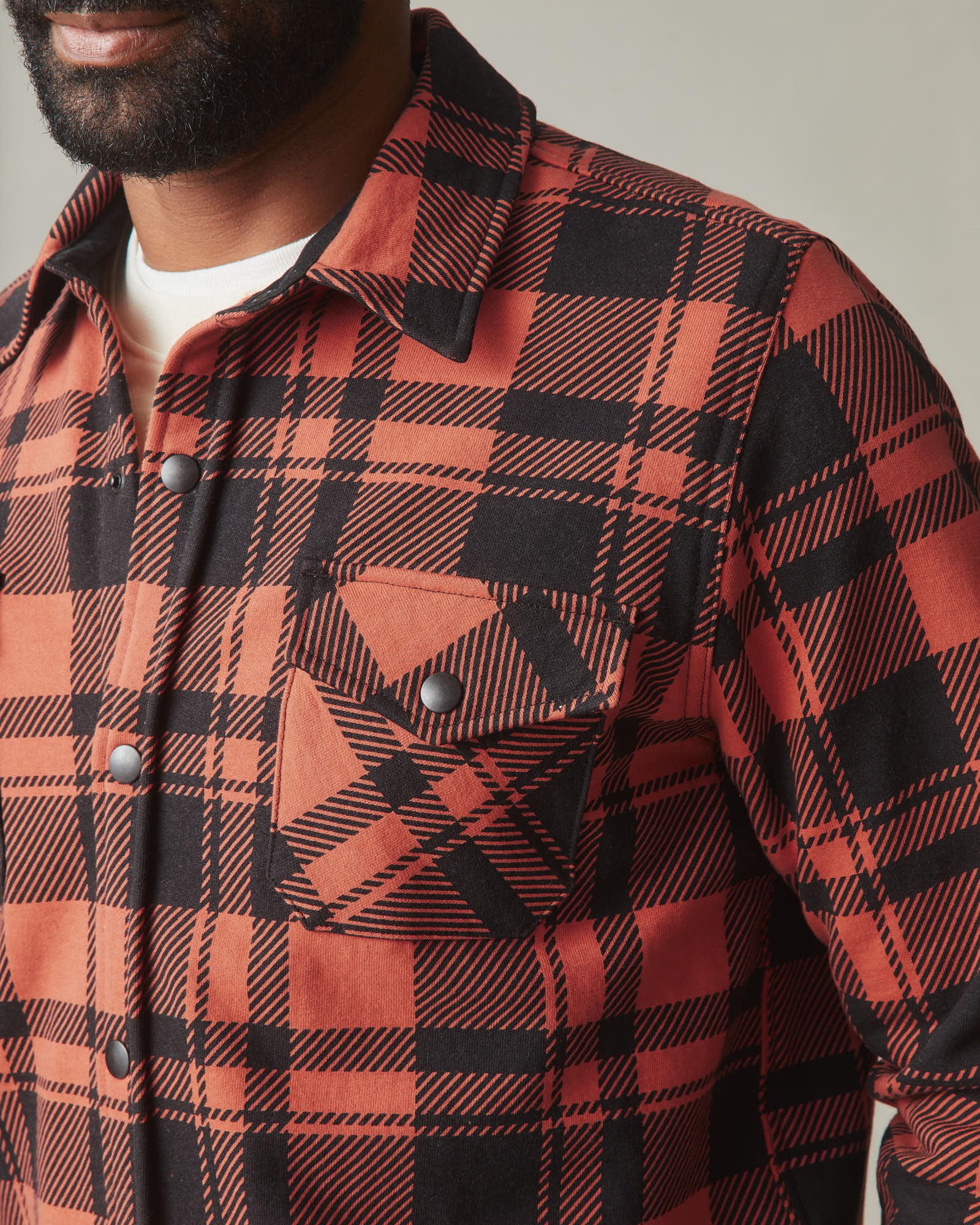 Unisex Redwood Fleece Overshirt - Habanero Plaid - Image 8