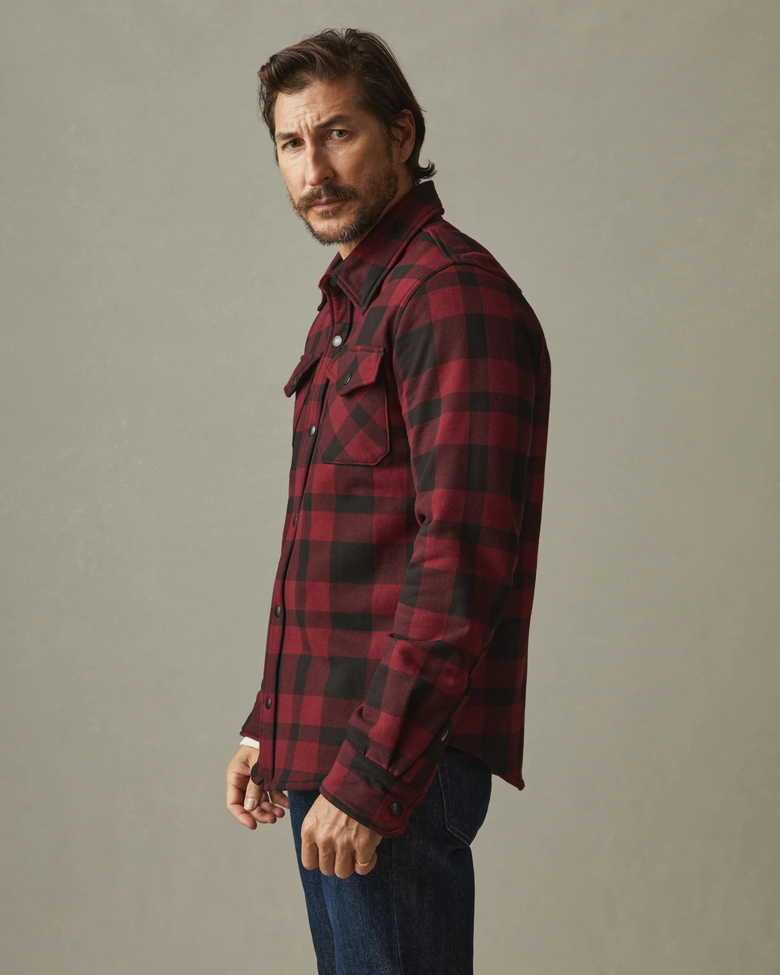 Unisex Redwood Fleece Overshirt - Oxblood Plaid - Image 3