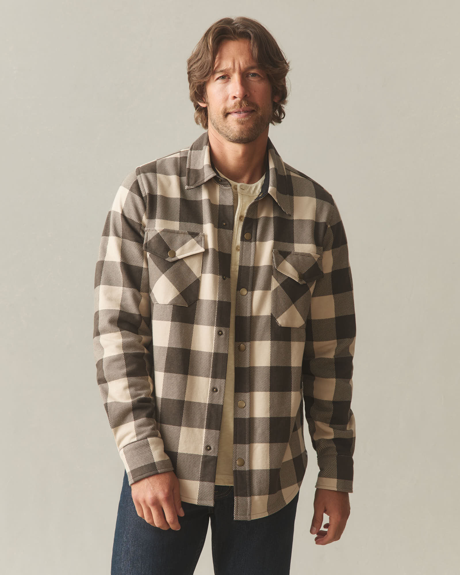 Unisex Redwood Fleece Overshirt - White Pepper Plaid - Image 2