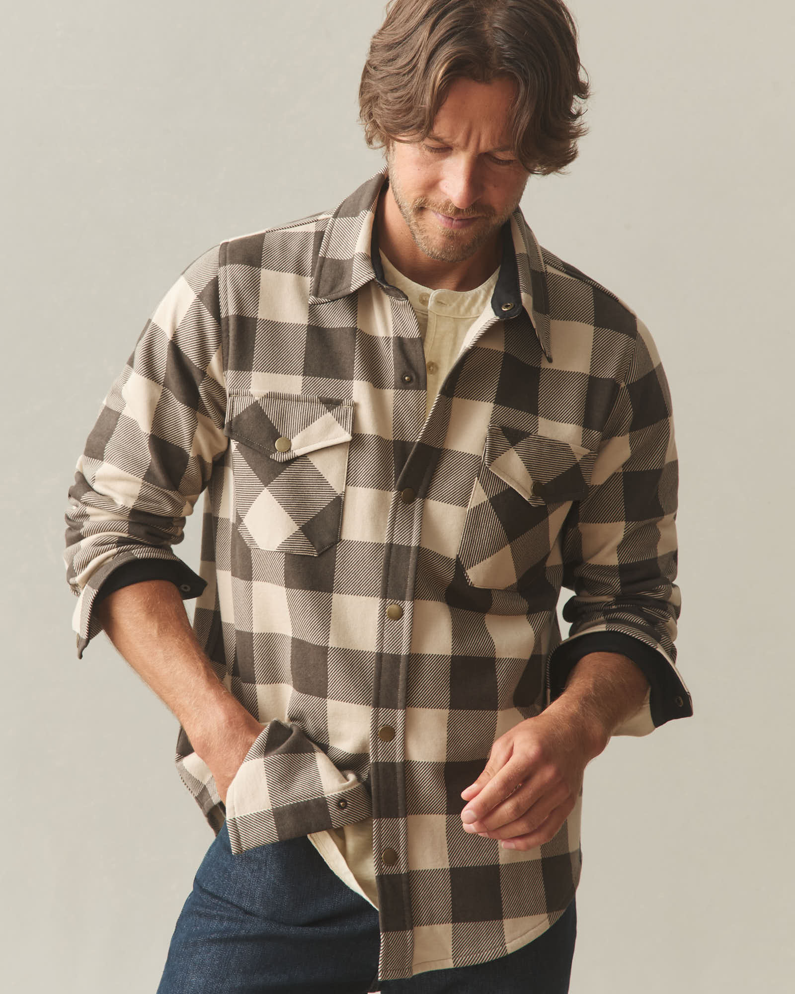Unisex Redwood Fleece Overshirt - White Pepper Plaid - Image 3