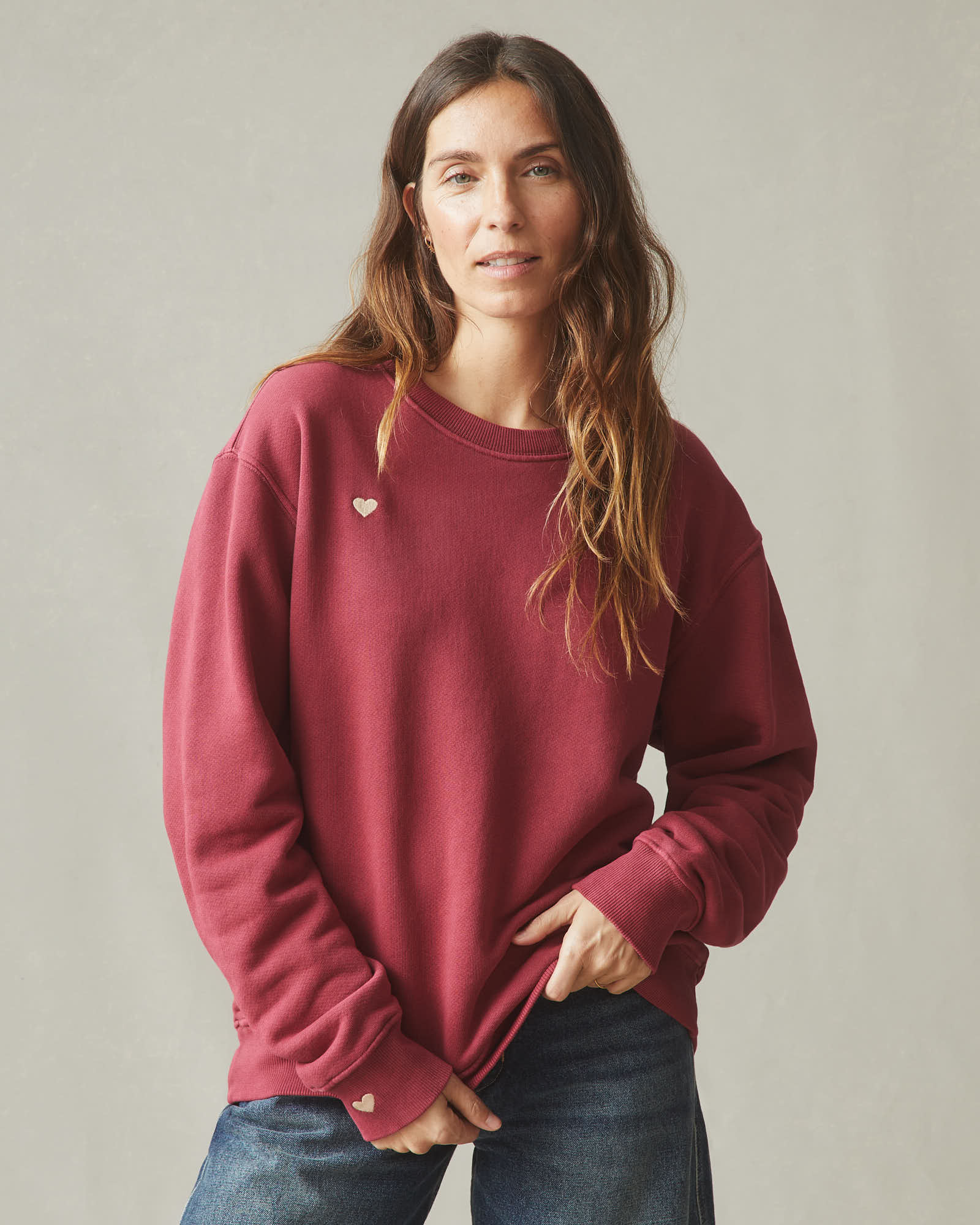 Unisex Relaxed French Terry Crew Sweatshirt - Valentine's Day - Bonfire Red - Image 5