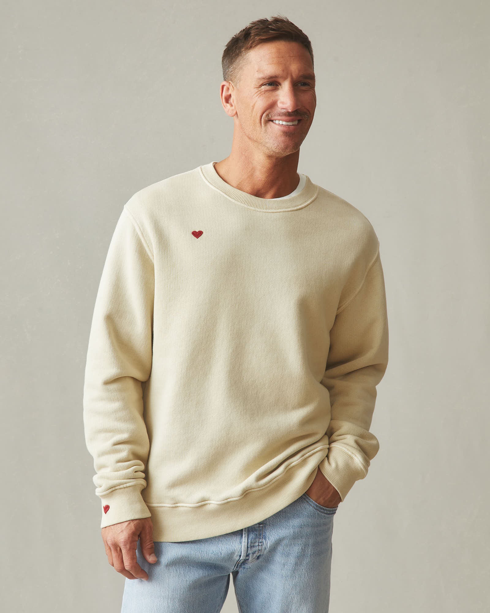 Unisex Relaxed French Terry Crew Sweatshirt - Valentine's Day - Pale Khakhi - Image 2