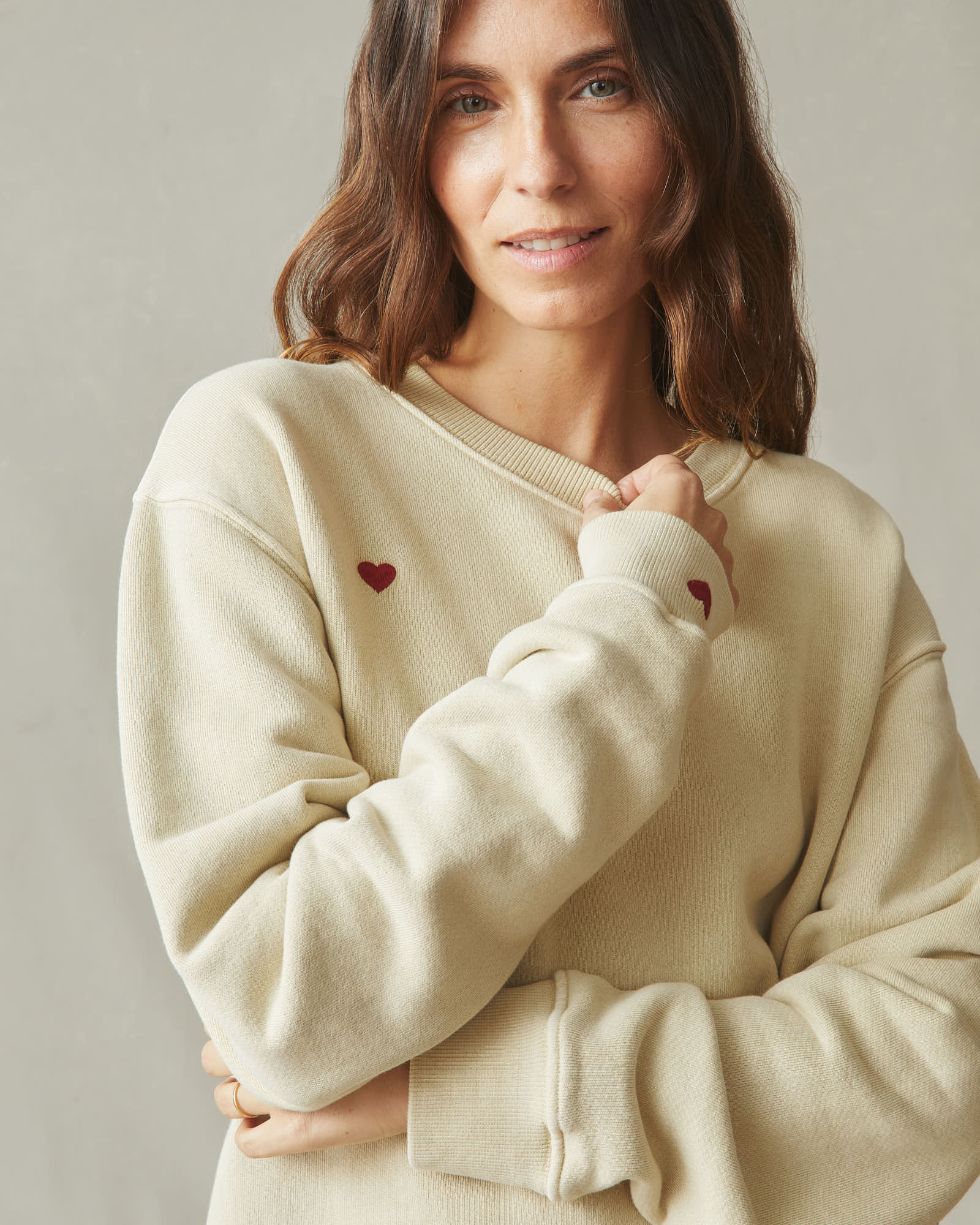 Unisex Relaxed French Terry Crew Sweatshirt - Valentine's Day - Pale Khakhi - Image 5