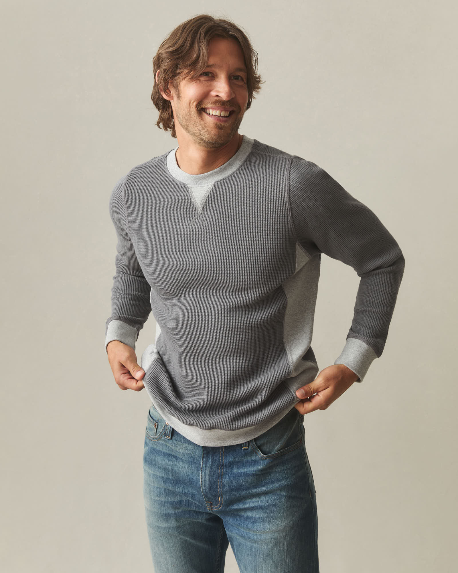Men's Colorblock Summit Waffle Long Sleeve Crew - Lava Smoke Heather Grey - Image 2