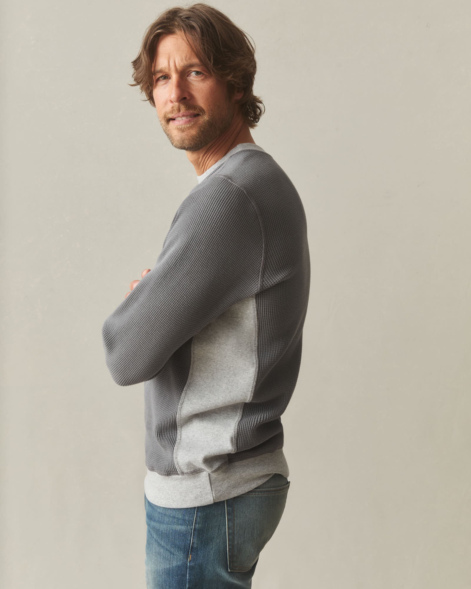 Men's Colorblock Summit Waffle Long Sleeve Crew - Lava Smoke Heather Grey - Image 3