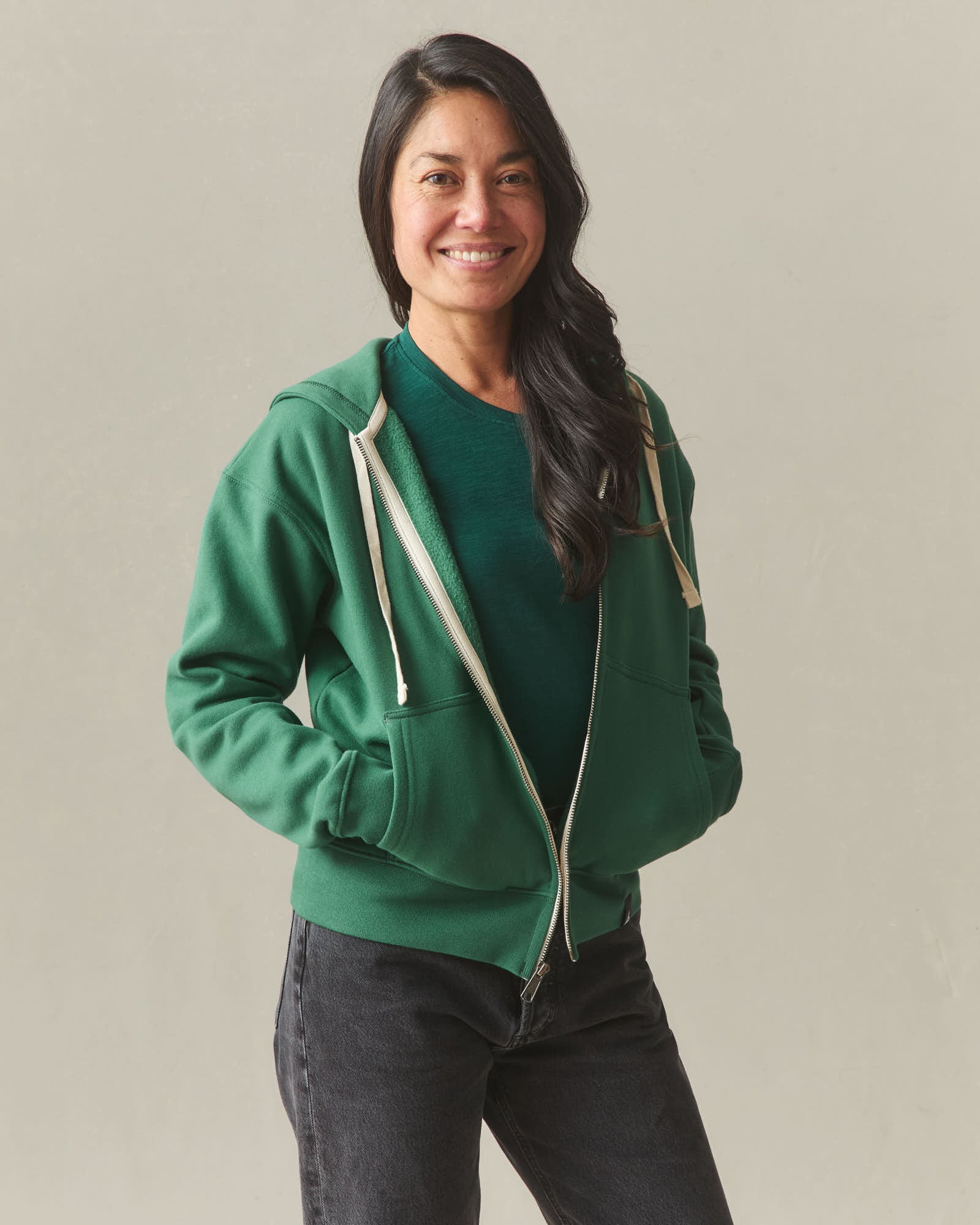 Women's Midweight Full Zip - Hunter Green - Image 2