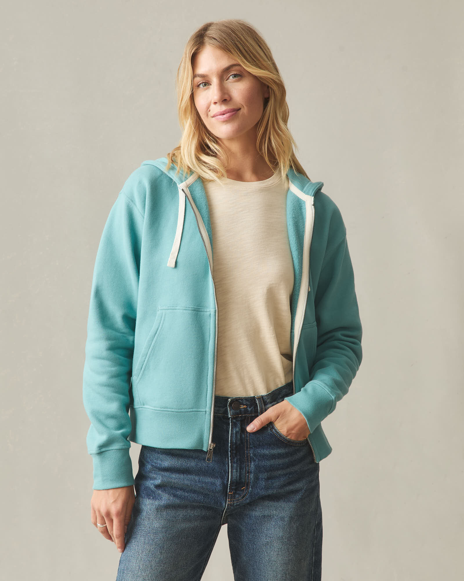 Women's Midweight Full Zip - Teal - Image 2