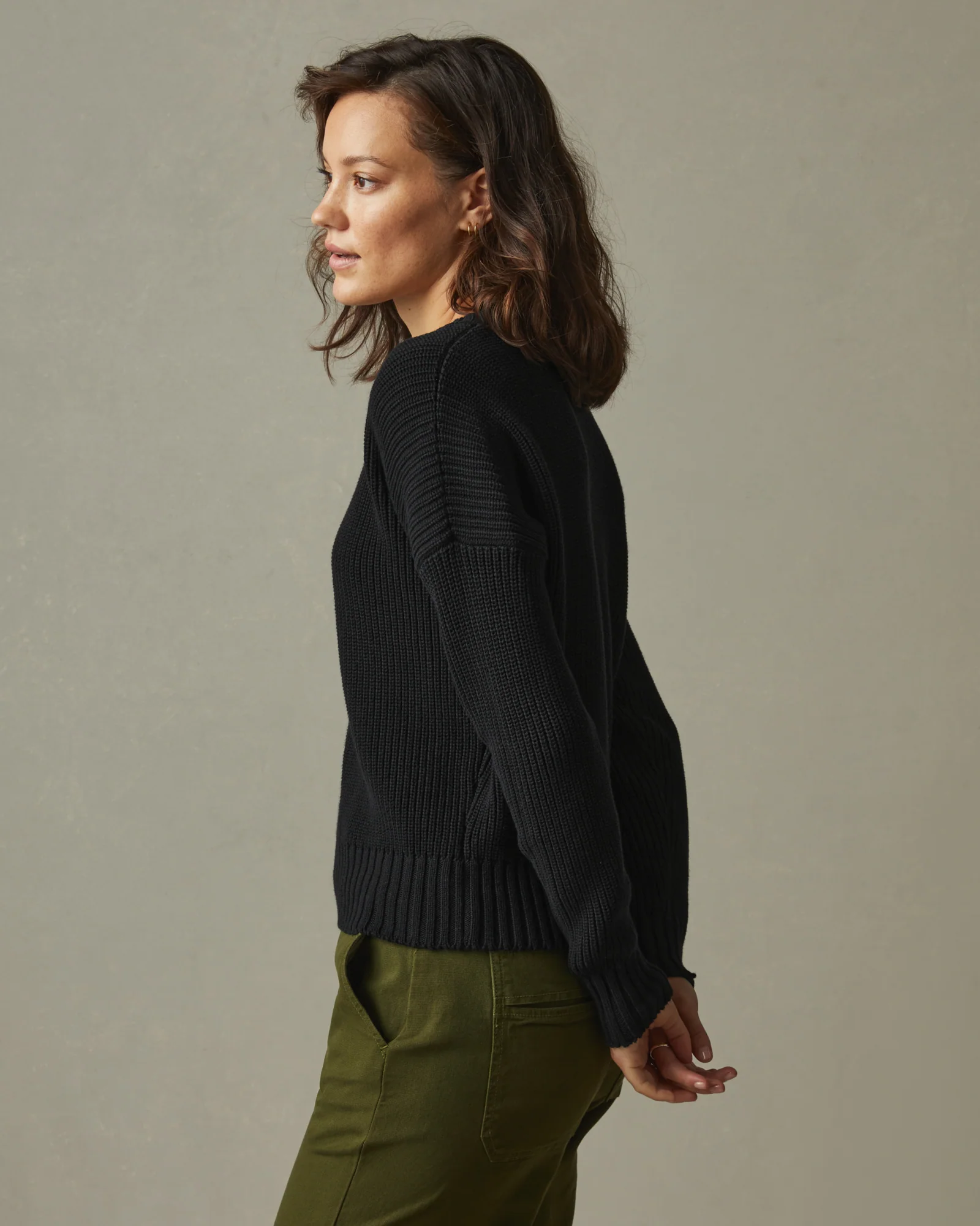 Women's Chunky Cotton Crew Sweater - Black - Image 2