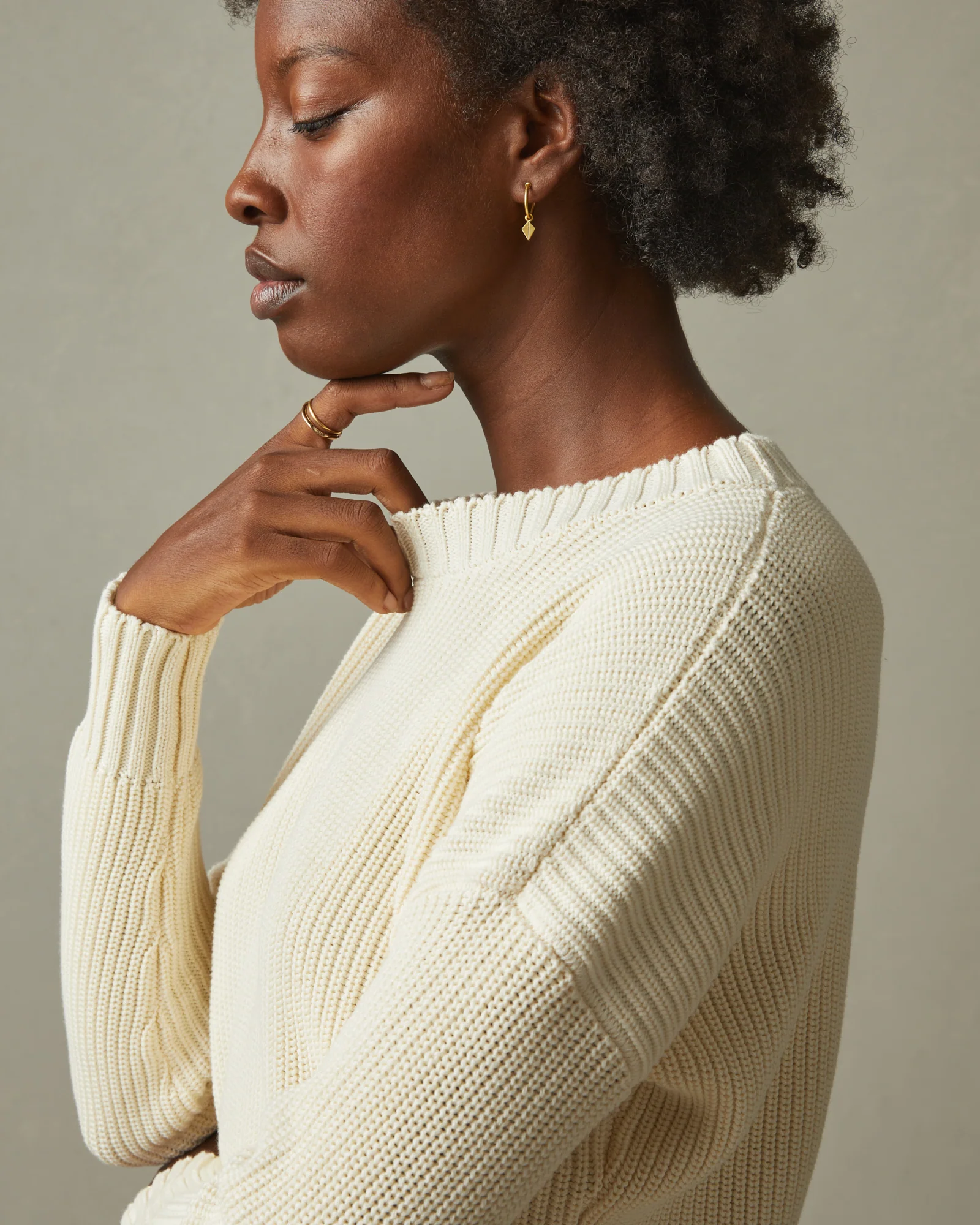 Women's Chunky Cotton Crew Sweater - Creme - Image 4