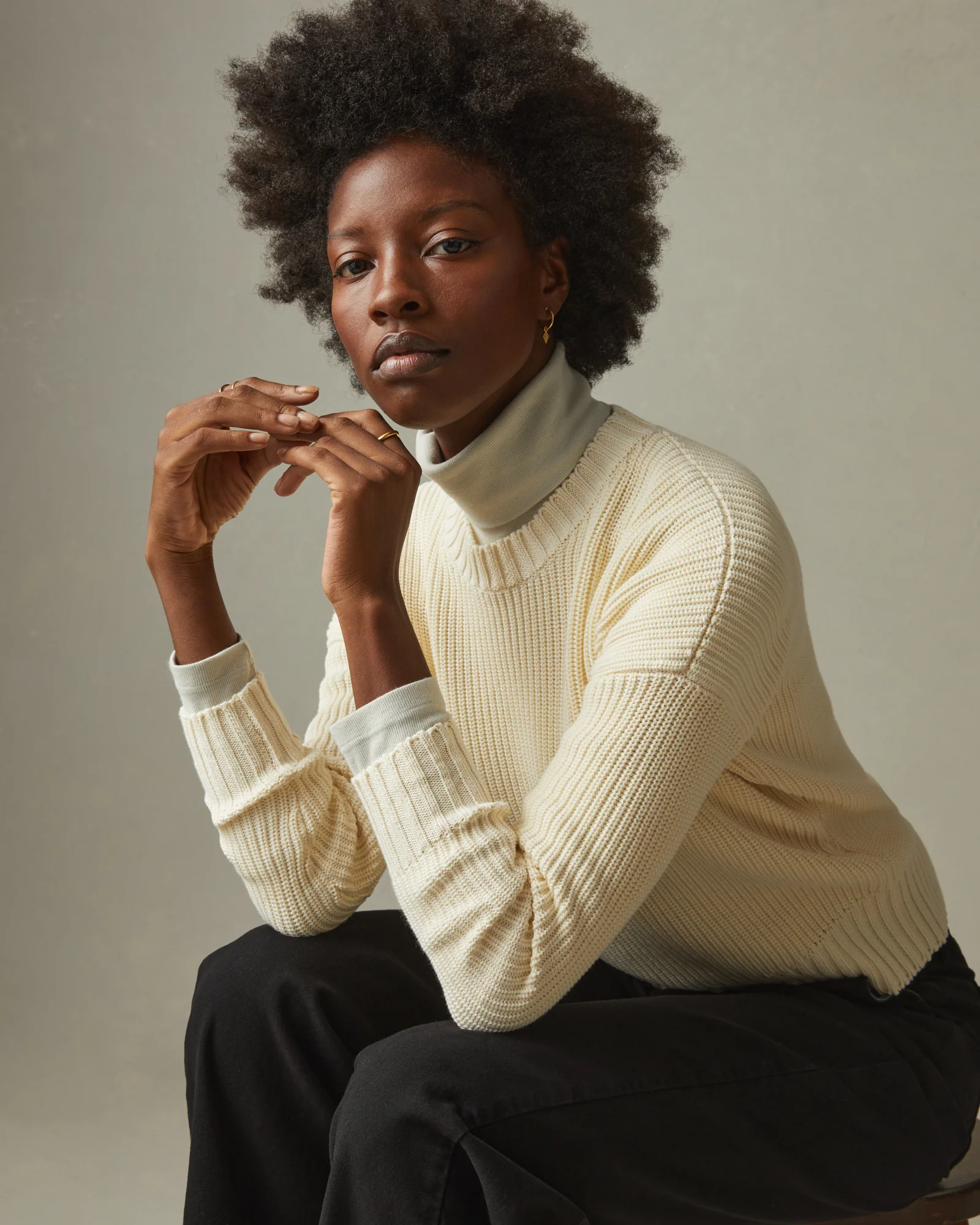 Women's Chunky Cotton Crew Sweater - Creme - Image 5