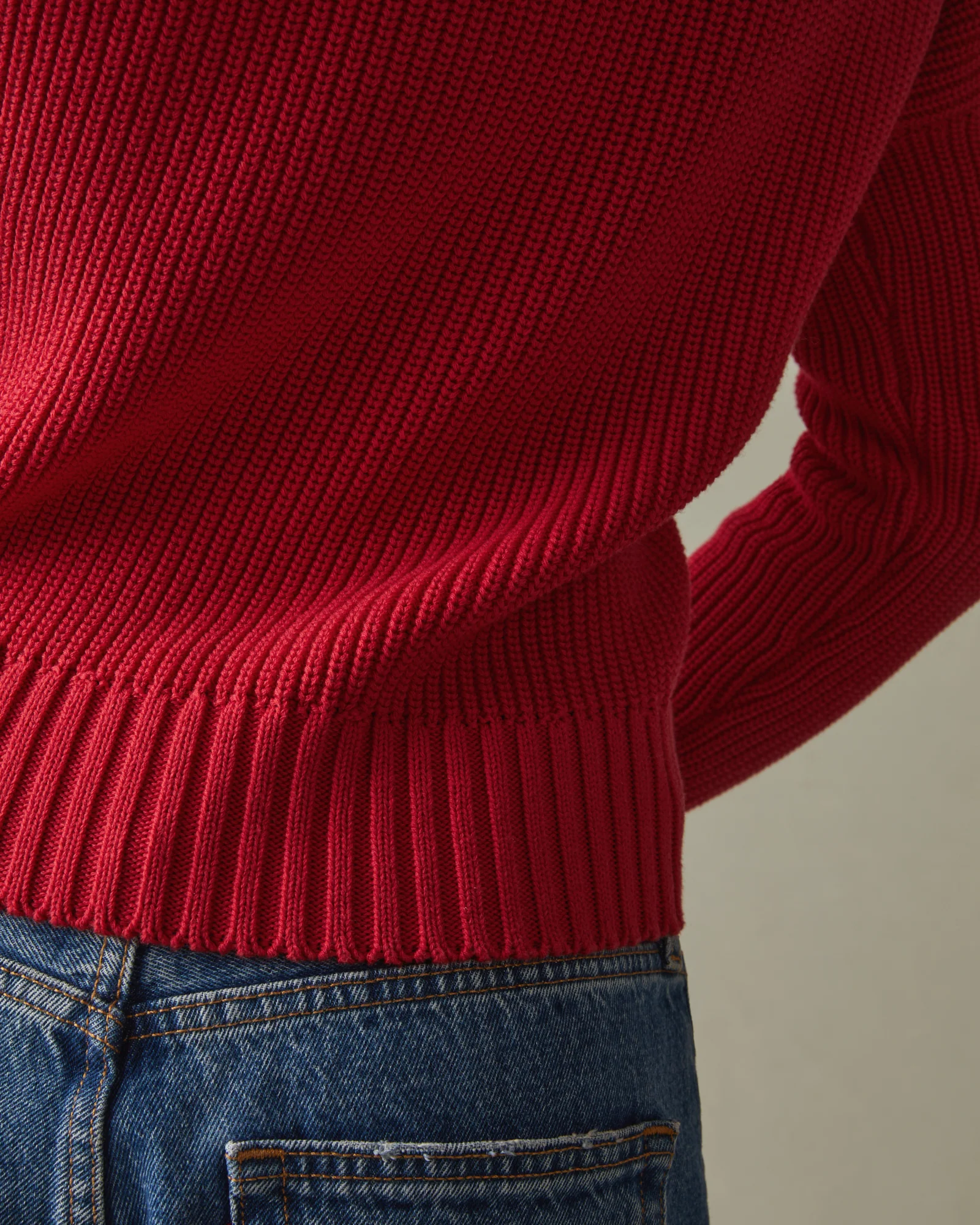 Women's Chunky Cotton V-Neck Sweater - Biking Red - Image 4