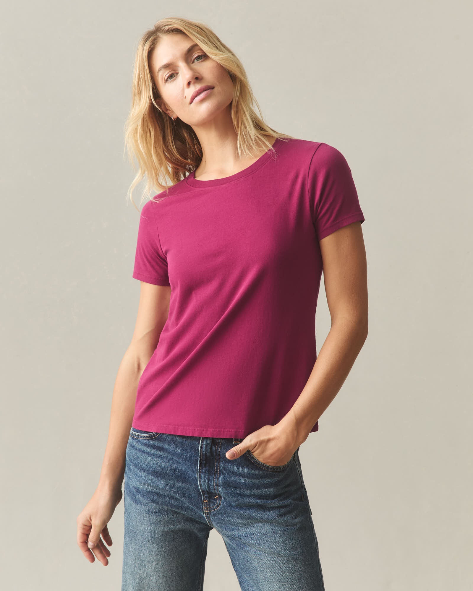 Women's Classic Cotton Crew Tee - Beet Red - Image 2