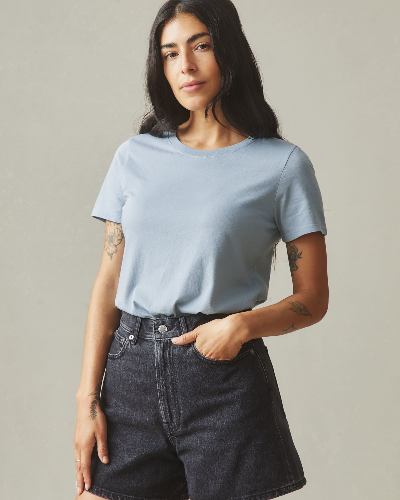 Women's Classic Cotton Crew Tee - Blue Stream - Image 4
