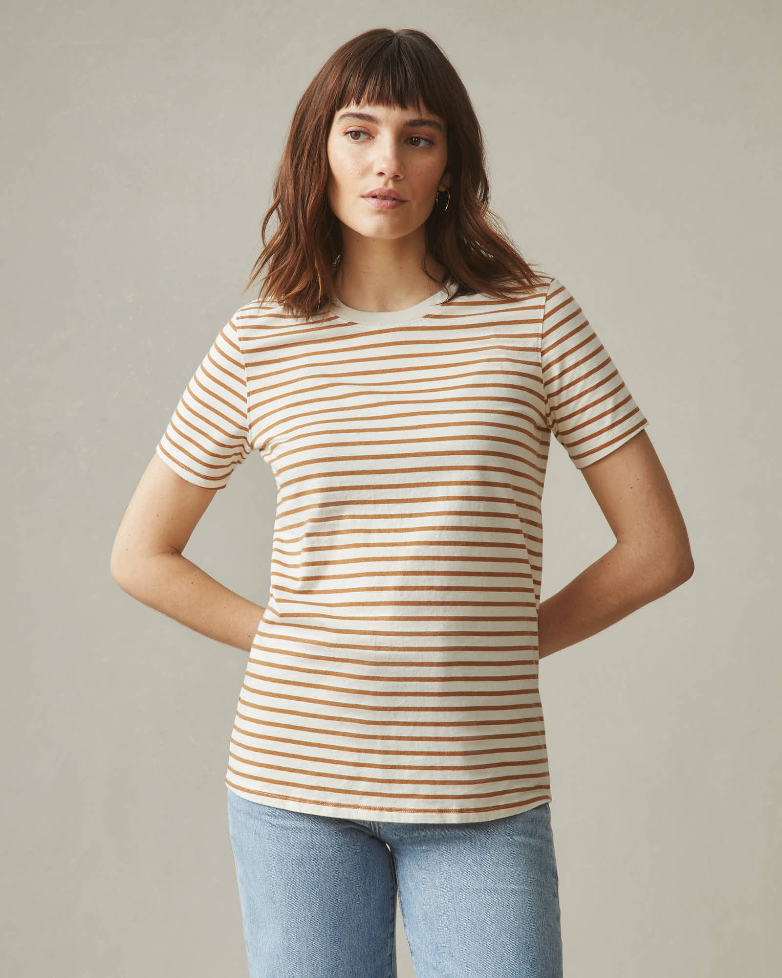 Women's Standard Crew Tee - Striped - Cashew Stripe - Image 2