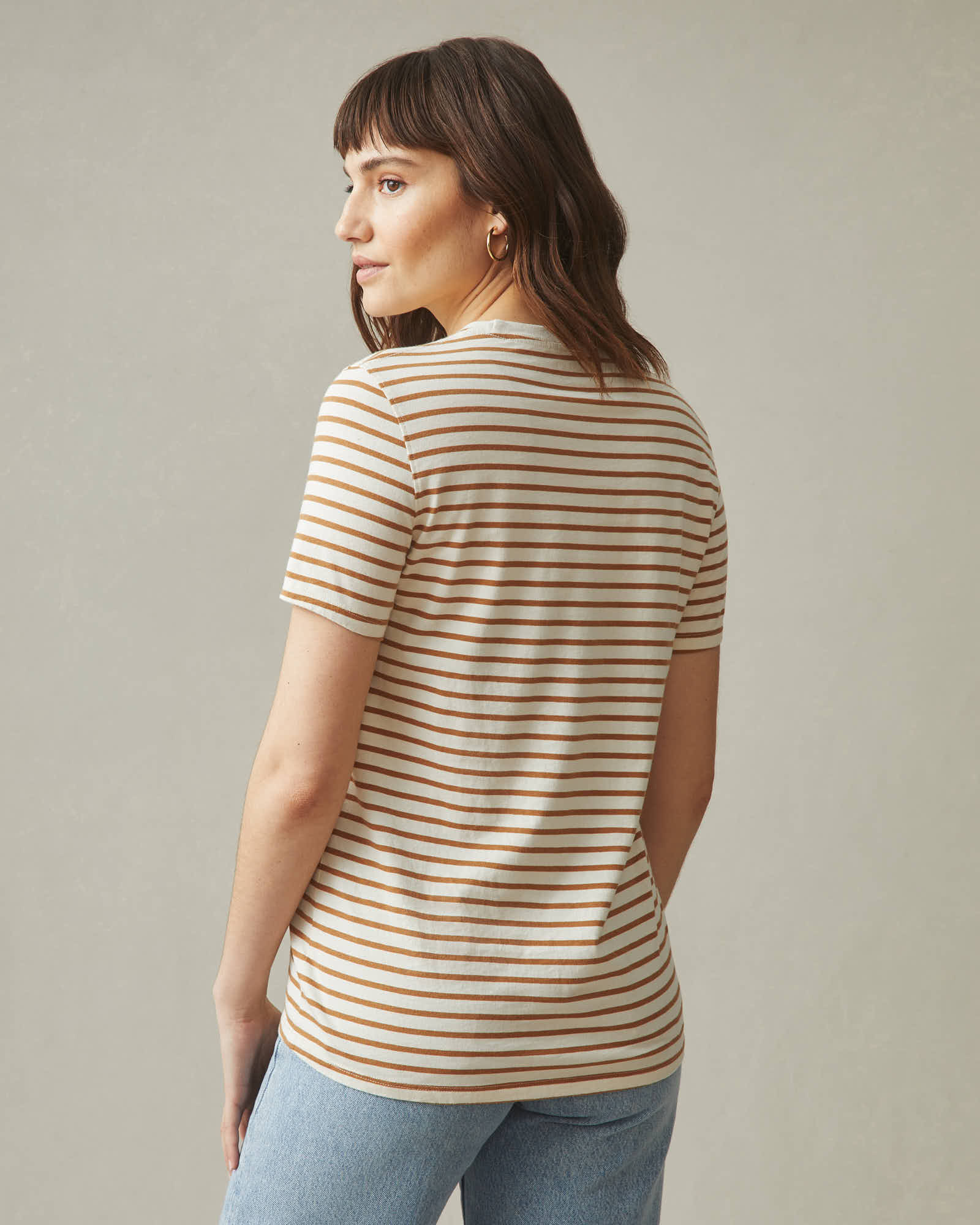 Women's Standard Crew Tee - Striped - Cashew Stripe - Image 3